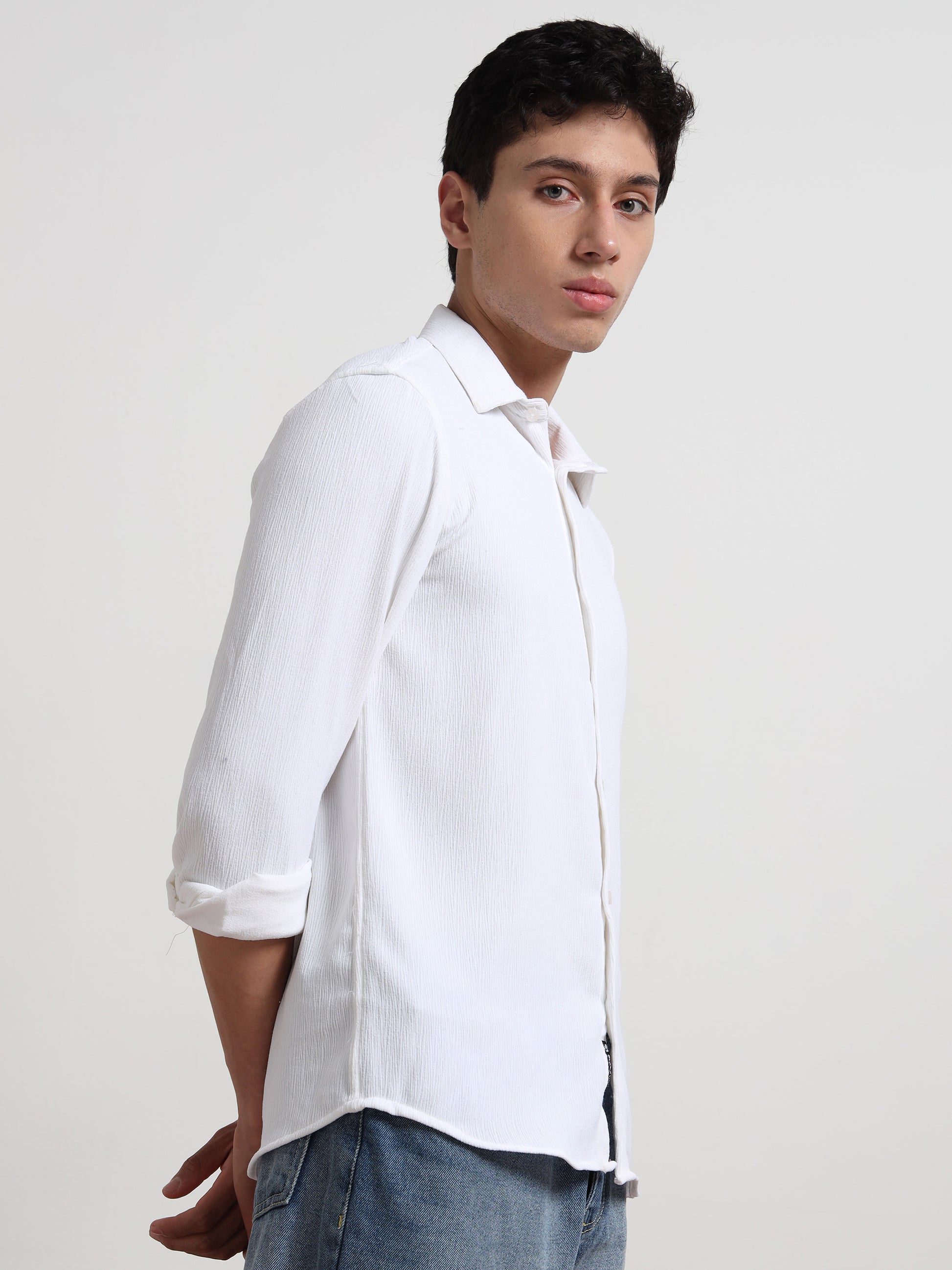 Full Sleeve White Texture Shirt for Men