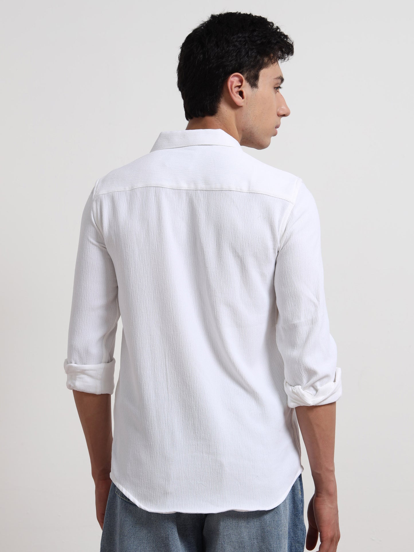 Full Sleeve White Texture Shirt for Men