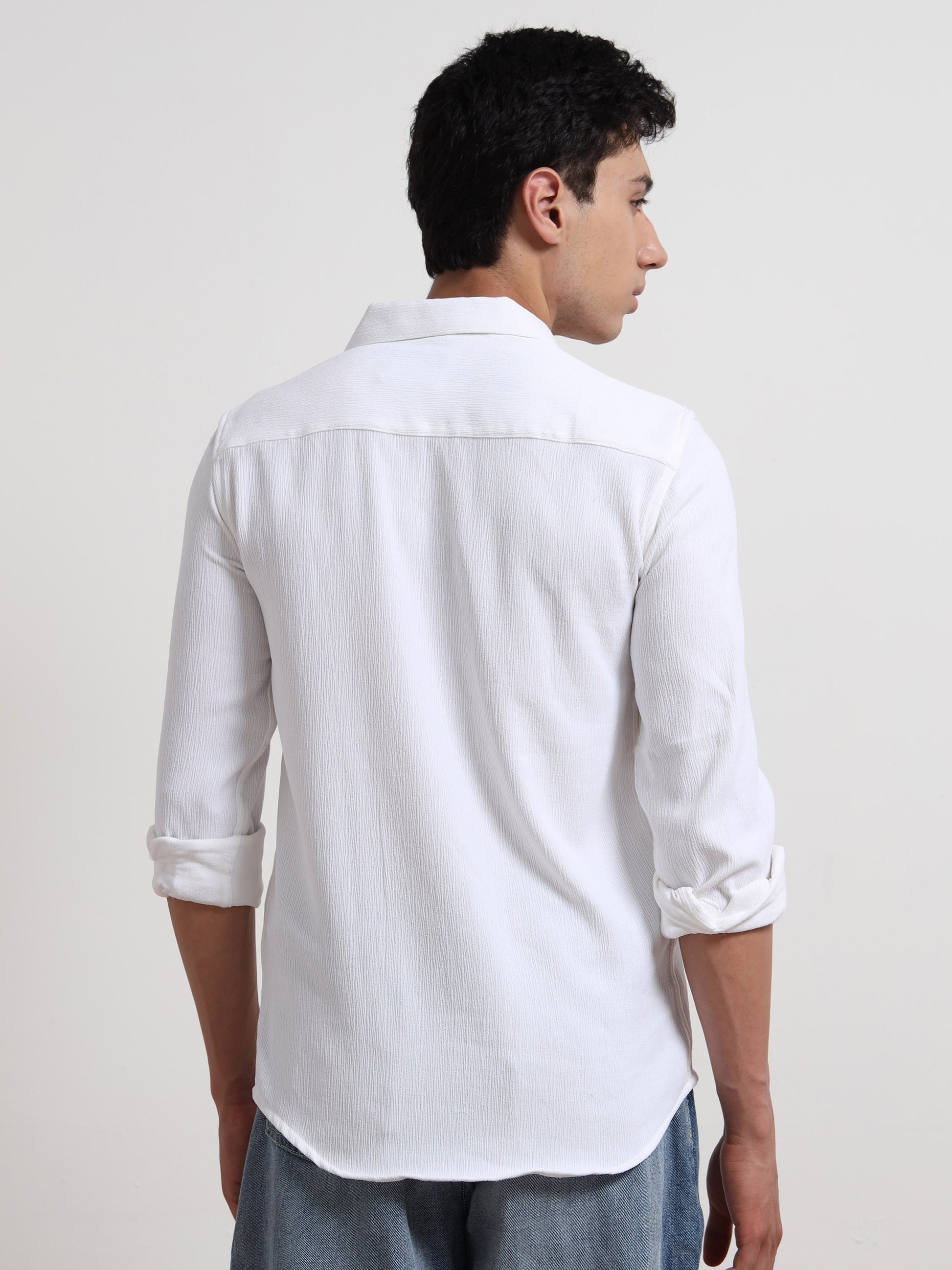 Full Sleeve White Texture Shirt for Men