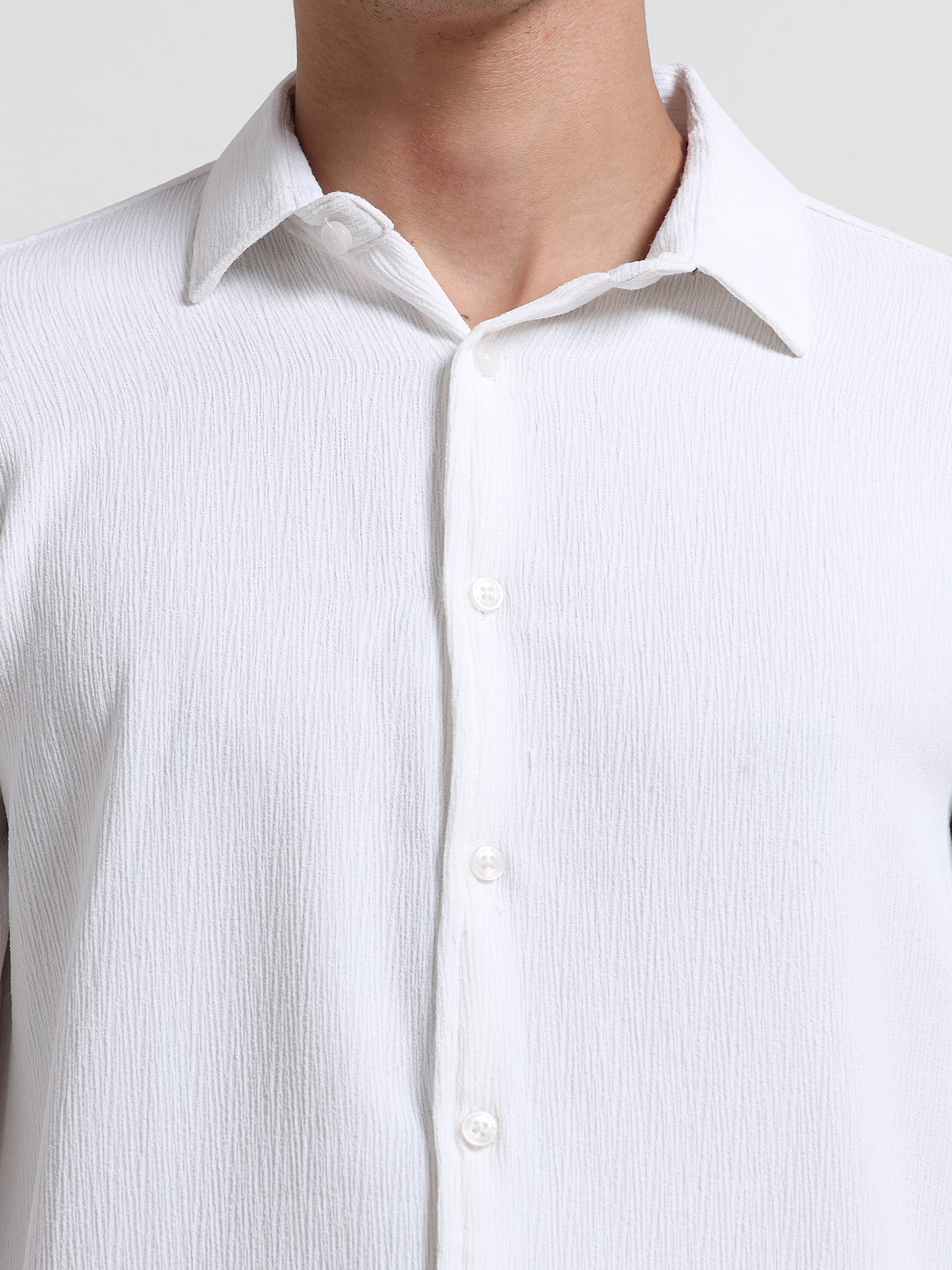 Full Sleeve White Texture Shirt for Men