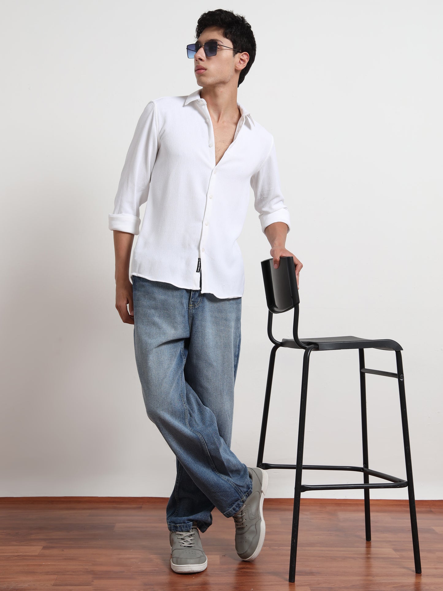 Full Sleeve White Texture Shirt for Men