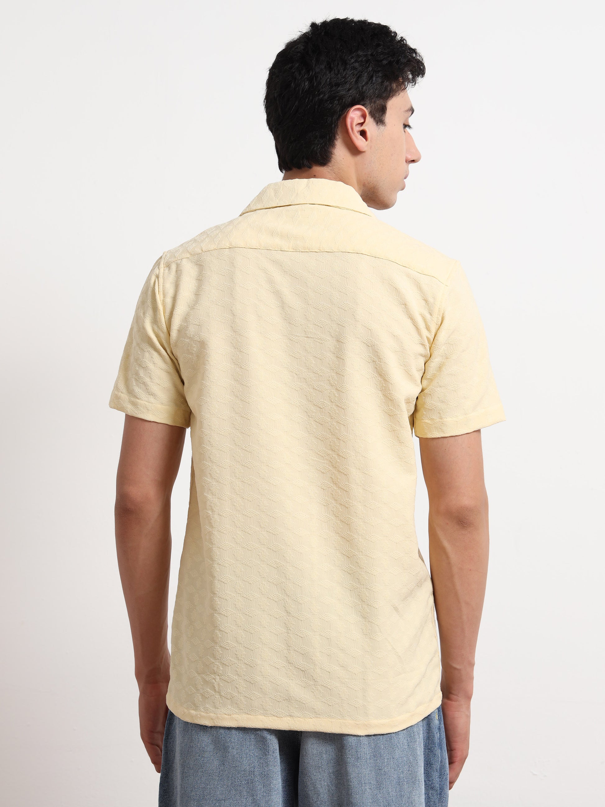 Textured Half Sleeve Yellow Shirt for Men