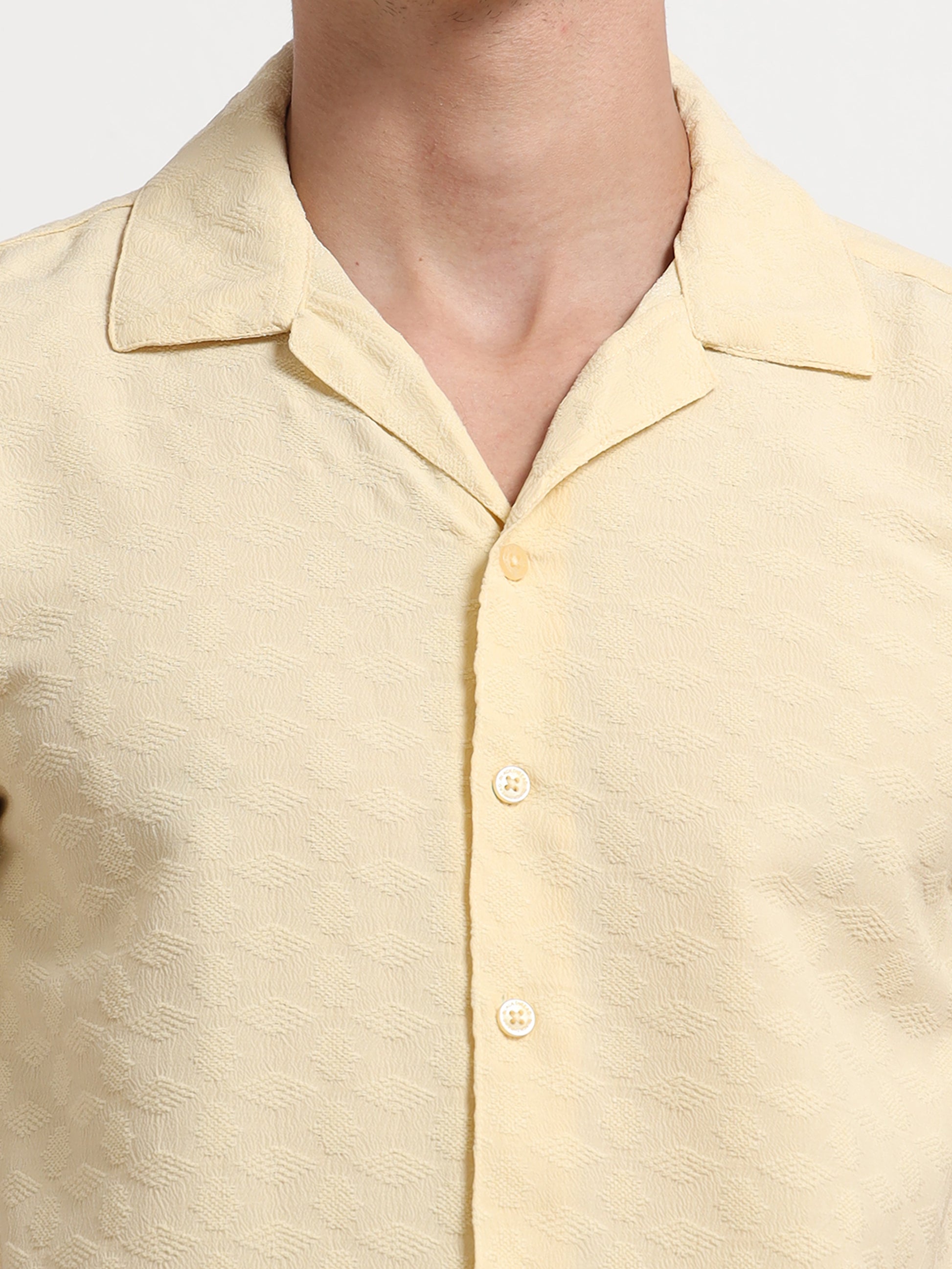 Textured Half Sleeve Yellow Shirt for Men