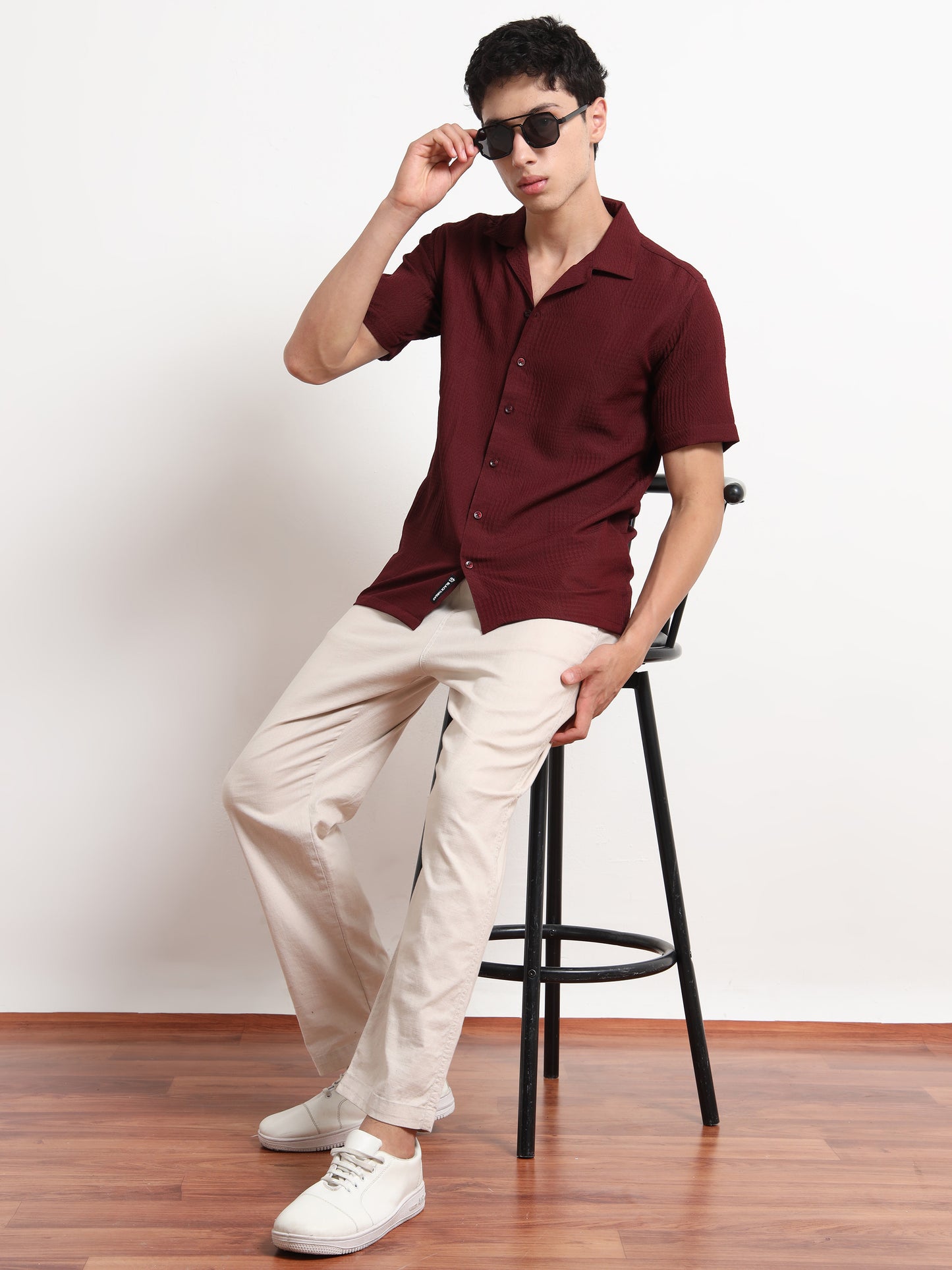 Textured Maroon Half Shirt for Men