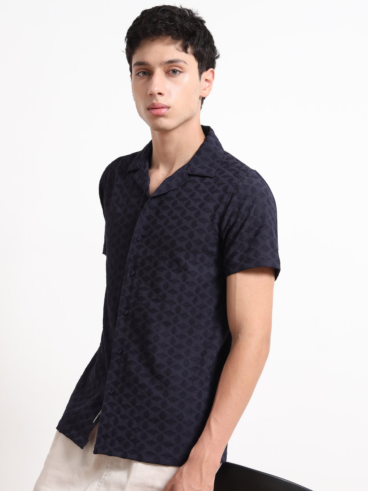 Textured Blue Half Sleeve Shirt For Men