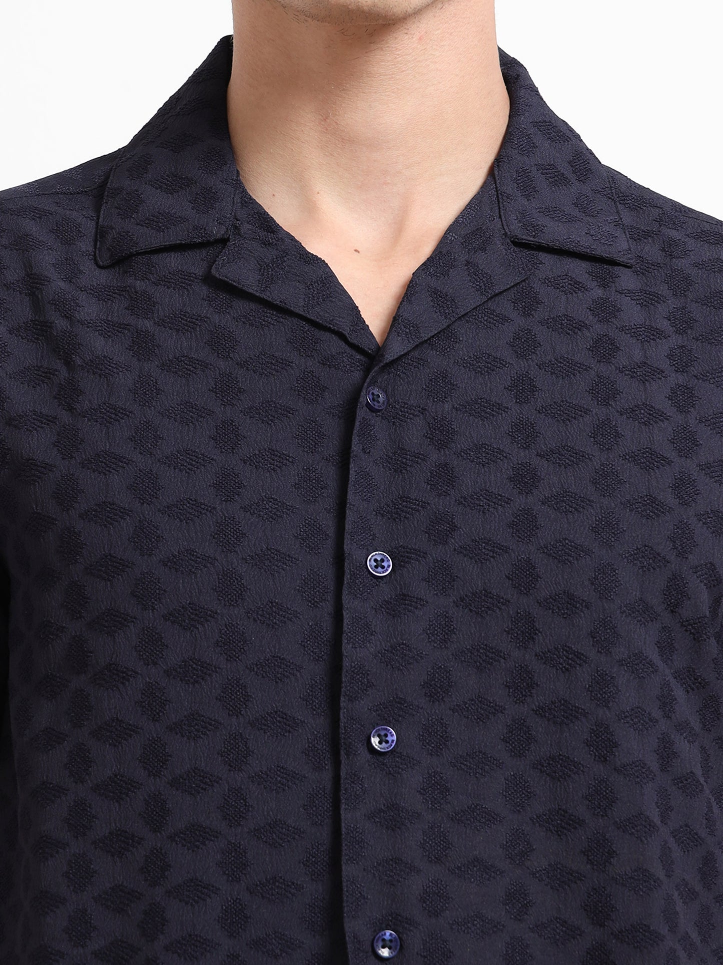 Textured Blue Half Sleeve Shirt For Men