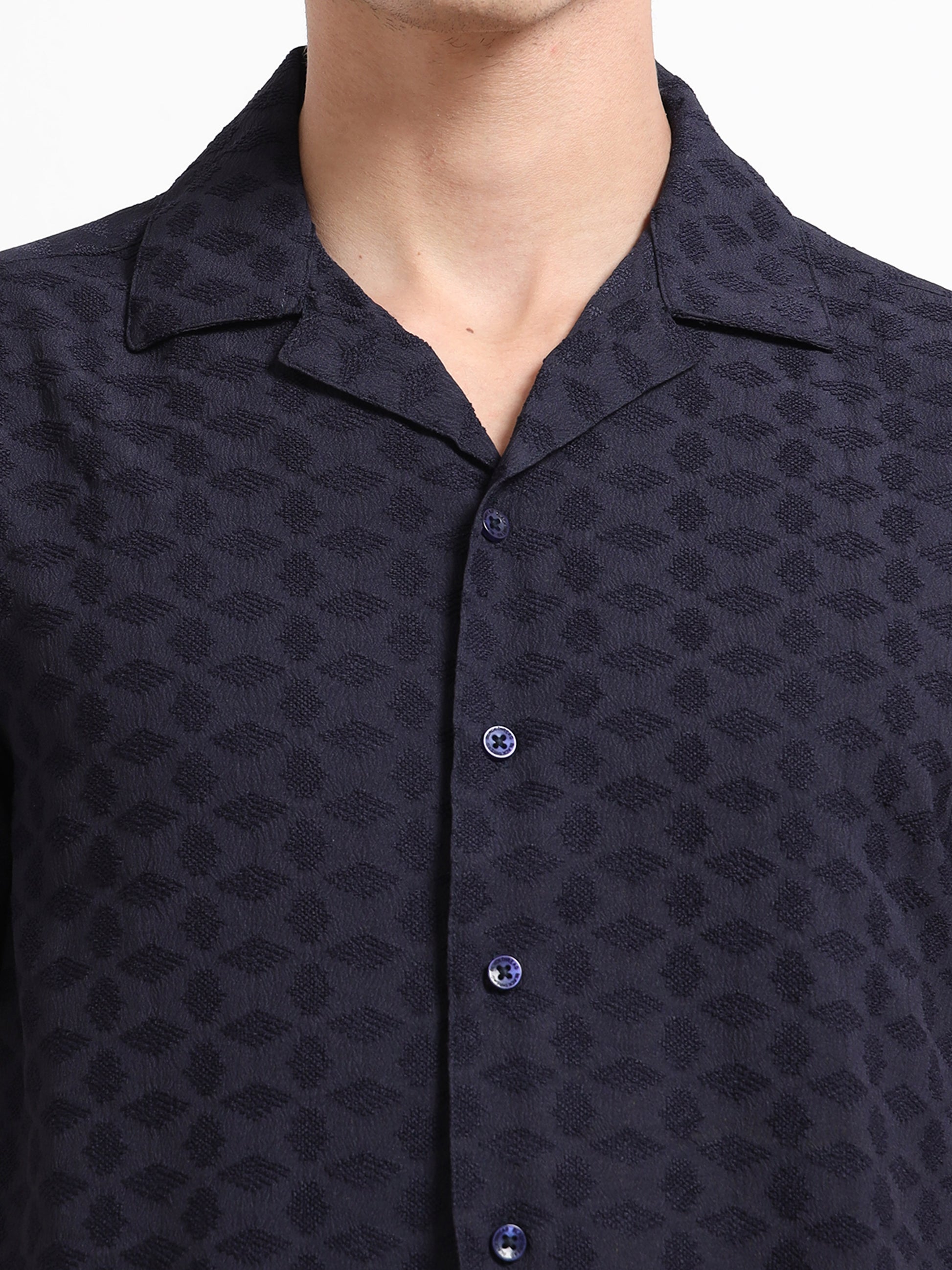 Textured Blue Half Sleeve Shirt For Men