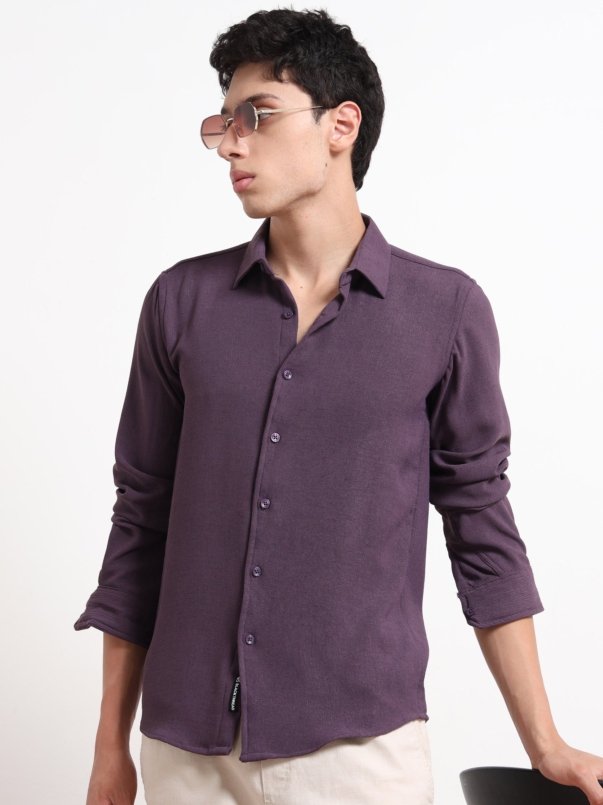 Textured Purple Full Sleeve Shirt for Men