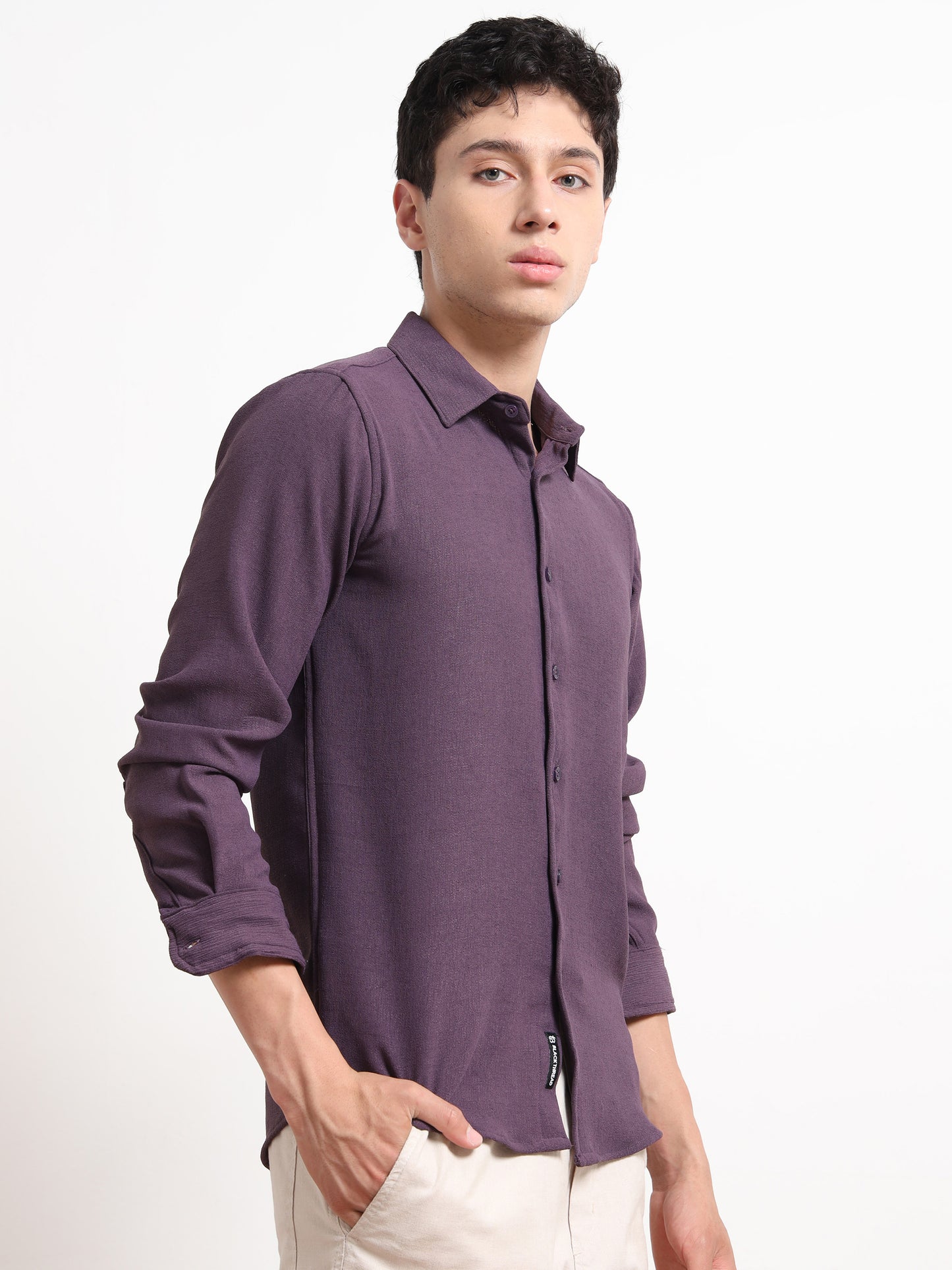 Textured Purple Full Sleeve Shirt for Men