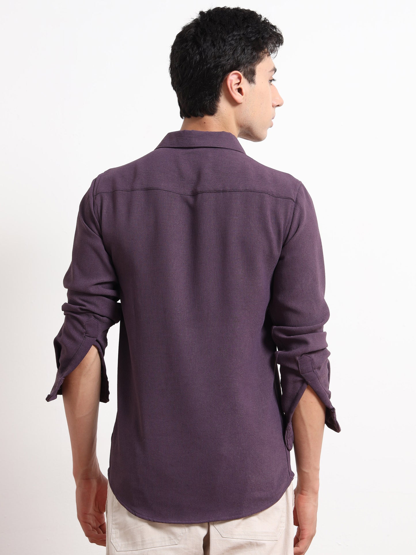 Textured Purple Full Sleeve Shirt for Men