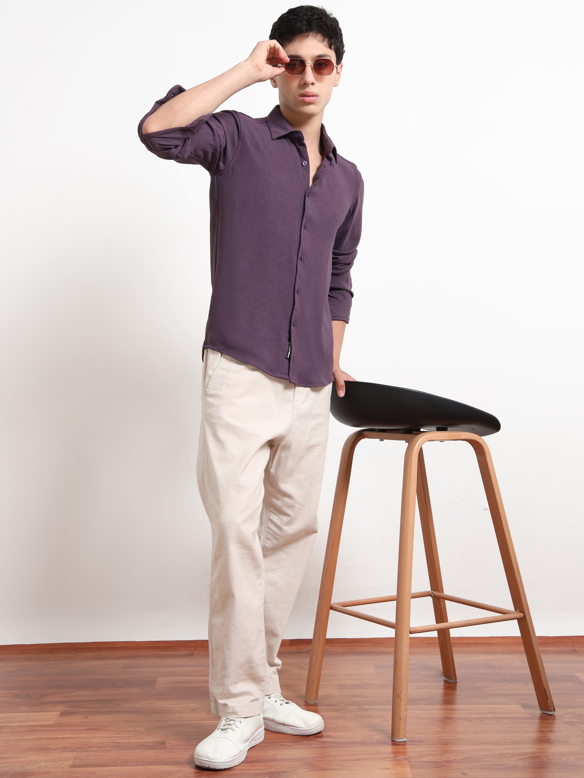 Textured Purple Full Sleeve Shirt for Men