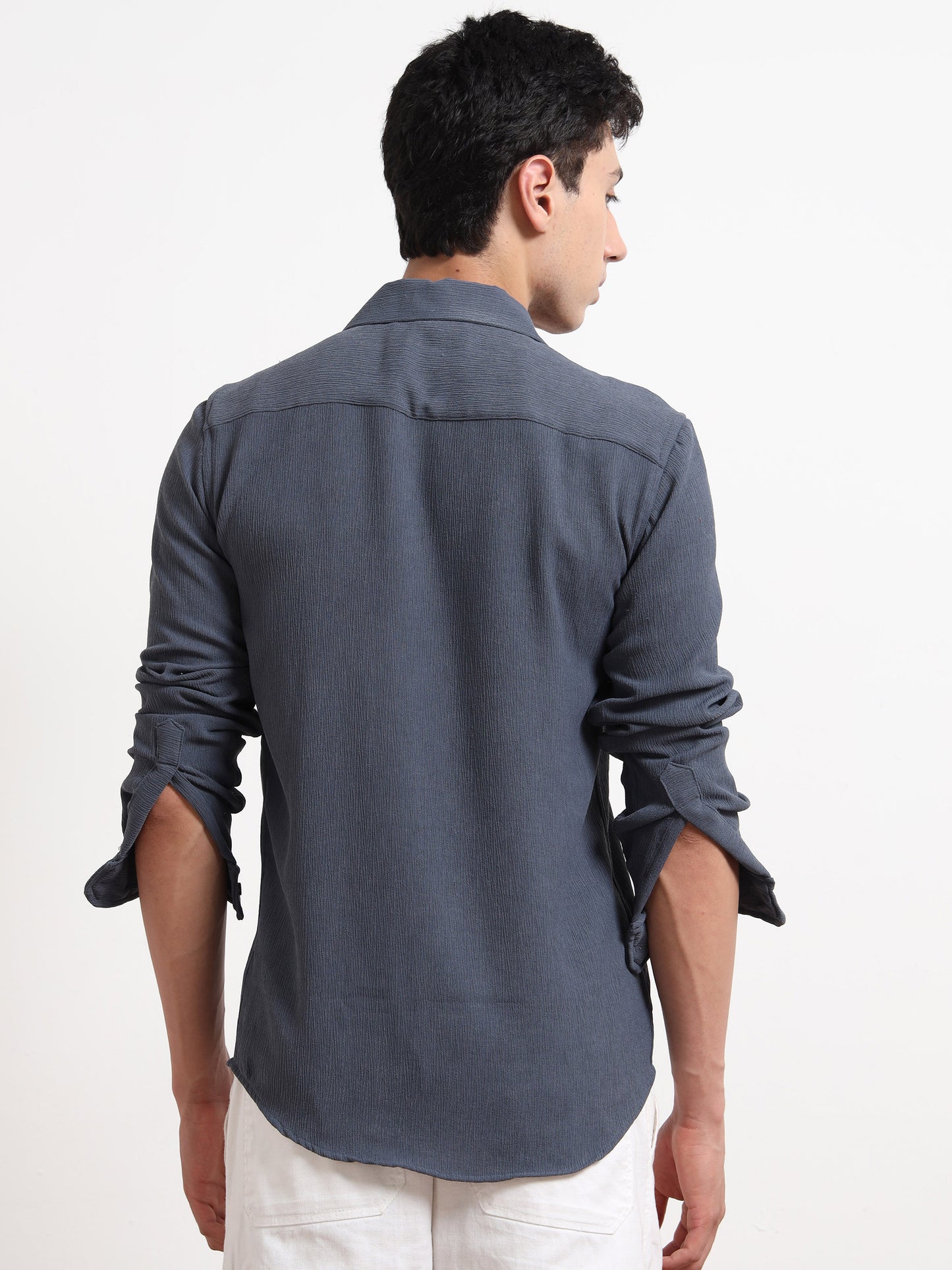 Textured Long Sleeve Grey Top Shirt for Men