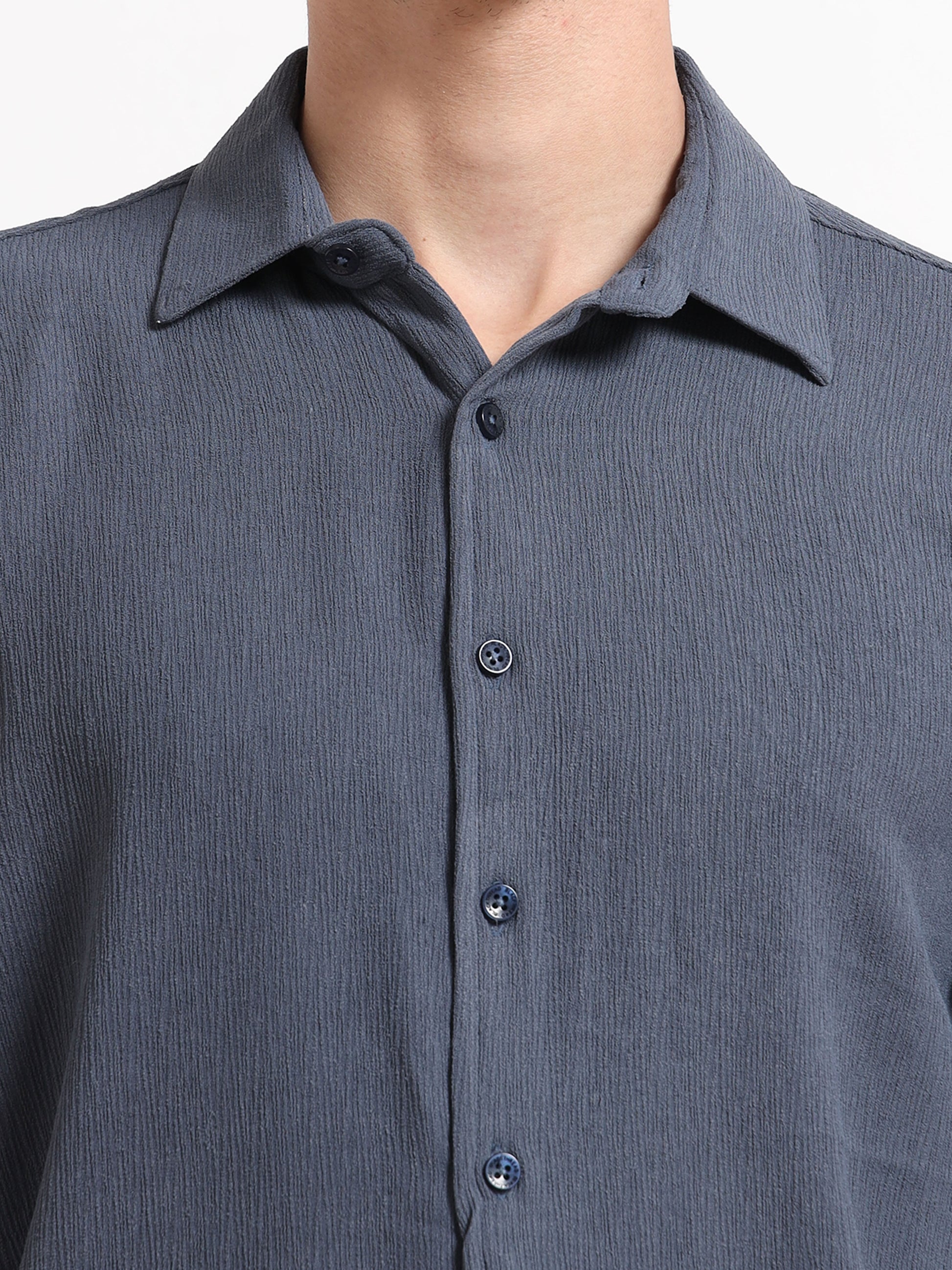 Textured Long Sleeve Grey Top Shirt for Men