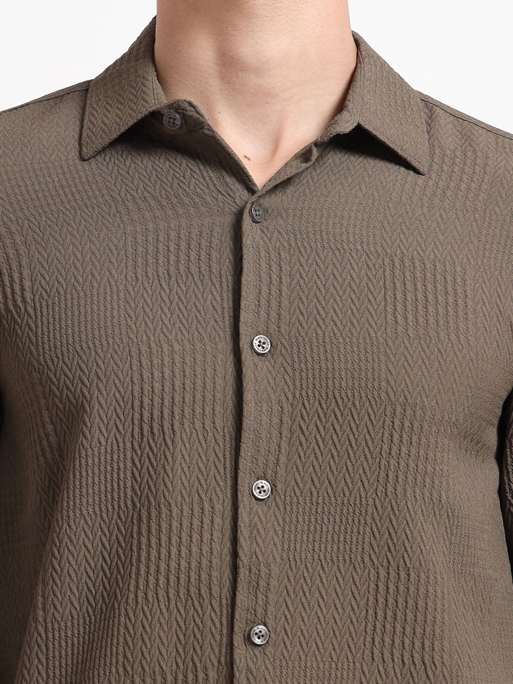 Full Sleeve Textured Mens Khaki Shirt