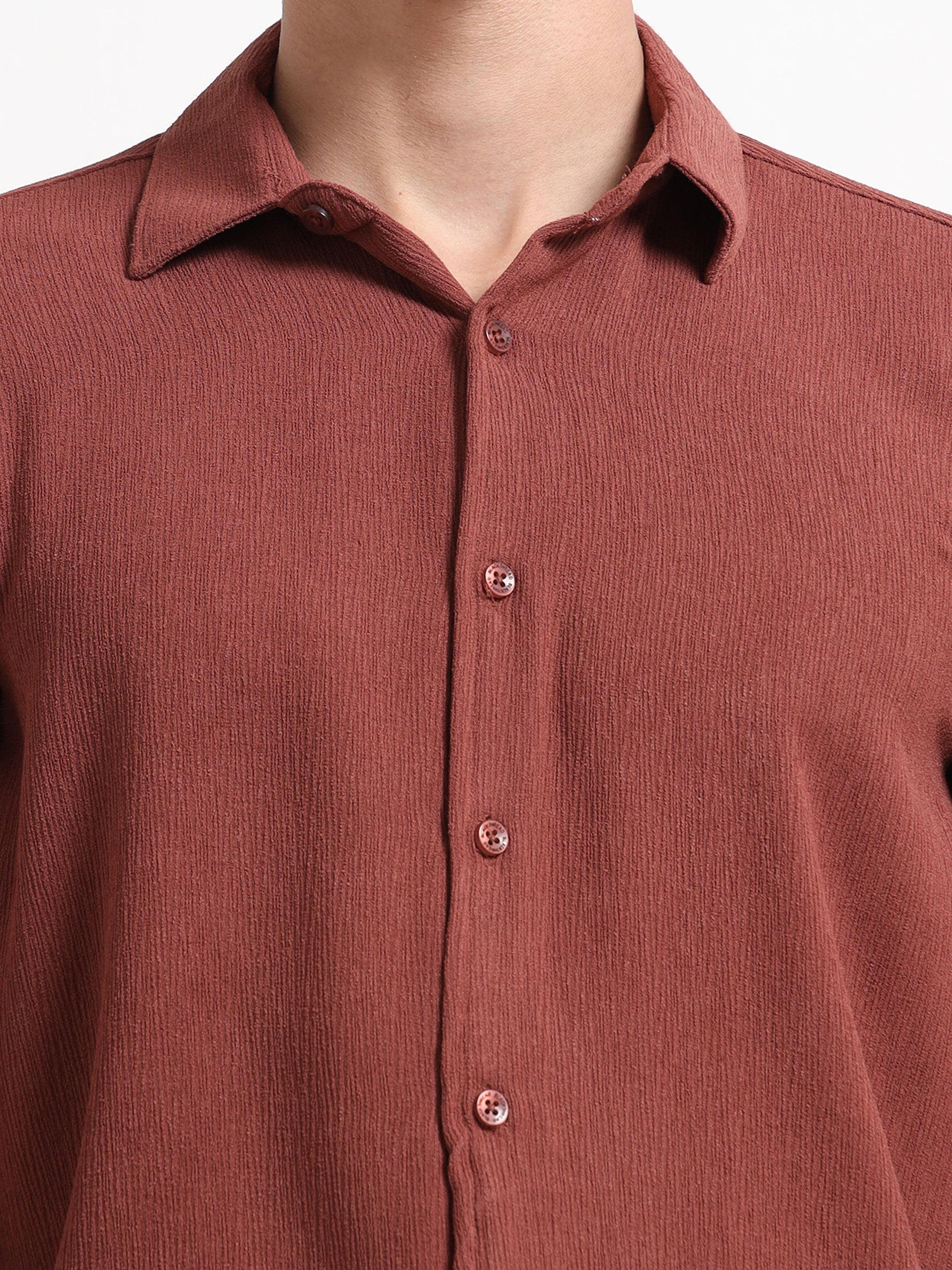 Full Sleeve Textured Mens Brown Shirt