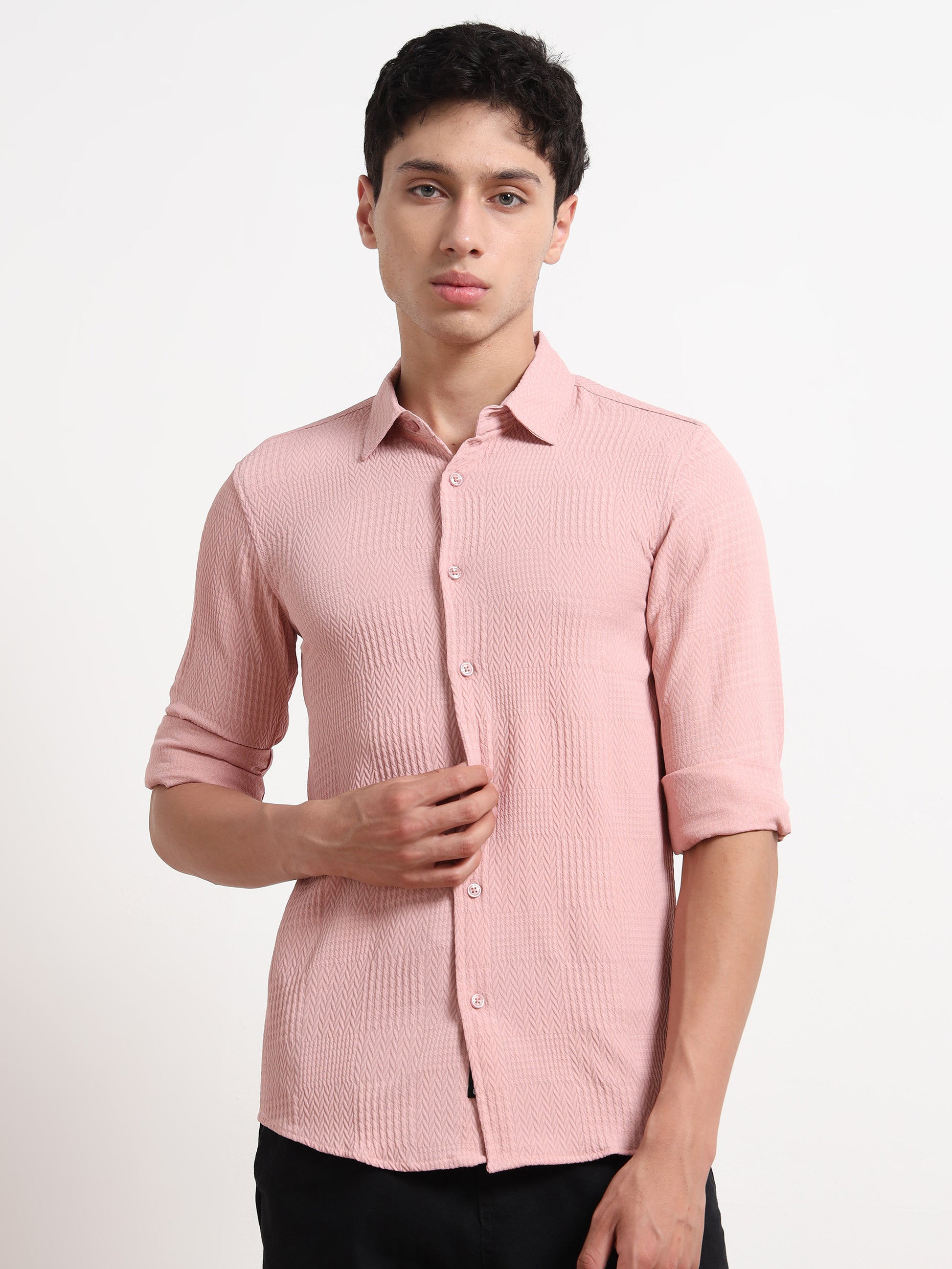 Full Sleeve Pink Popcorn Shirt for Men