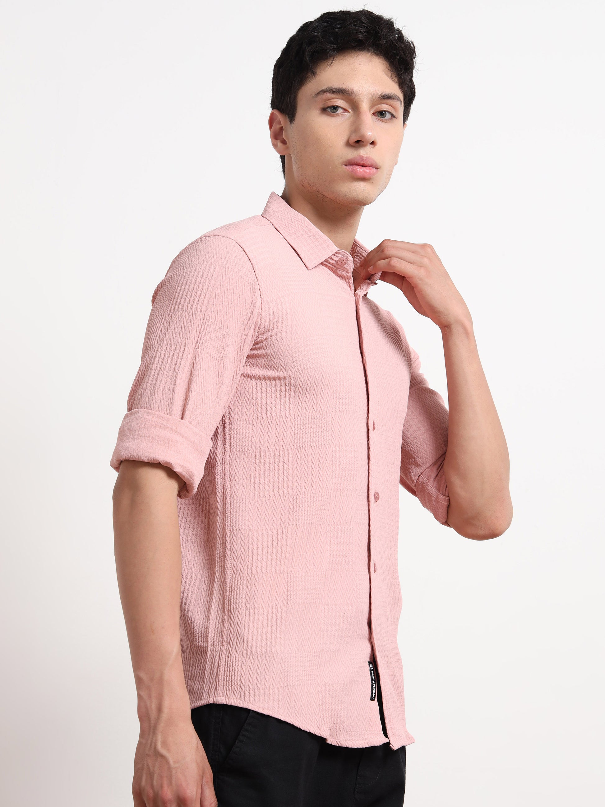 Full Sleeve Pink Popcorn Shirt for Men