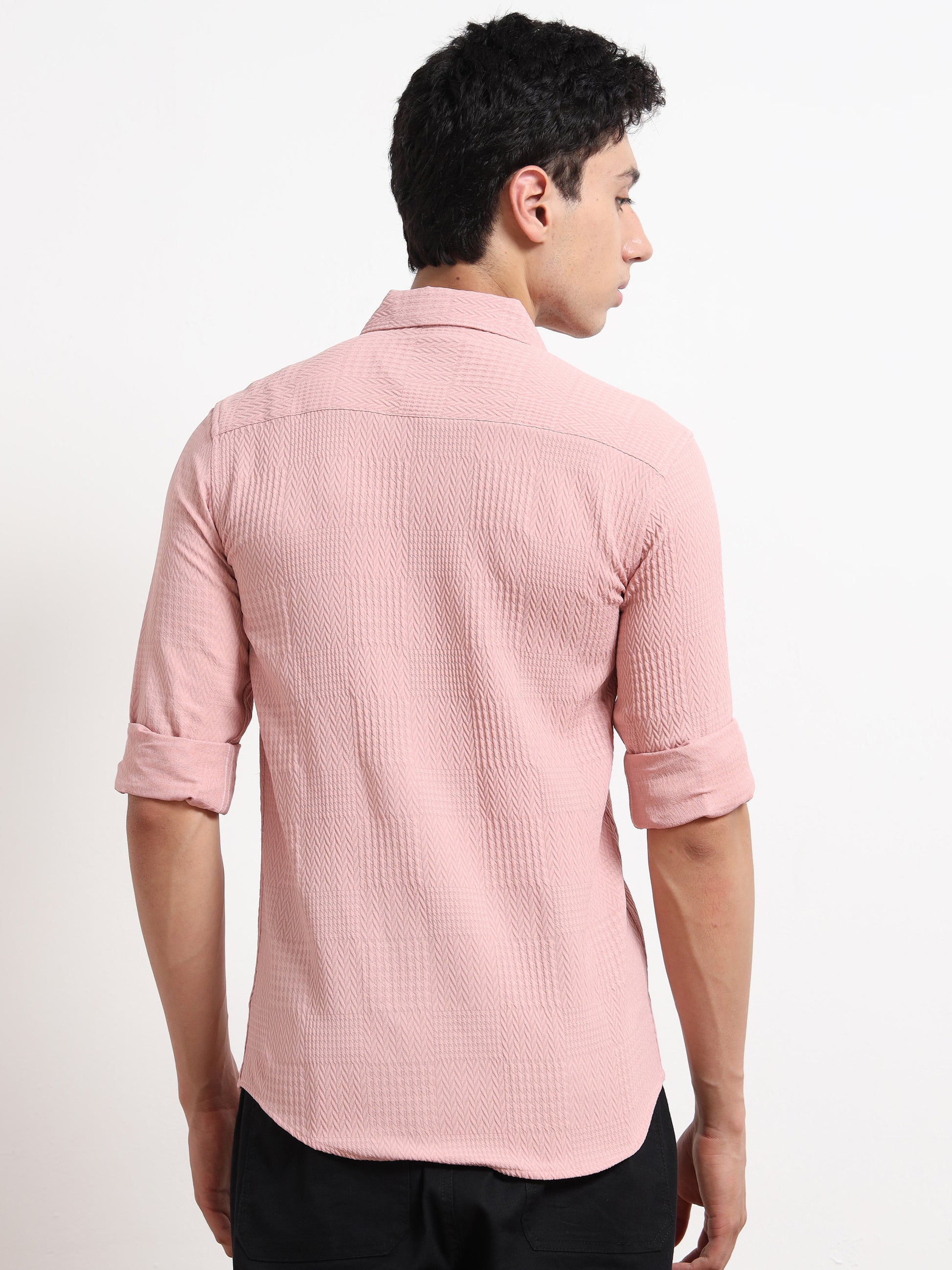 Full Sleeve Pink Popcorn Shirt for Men