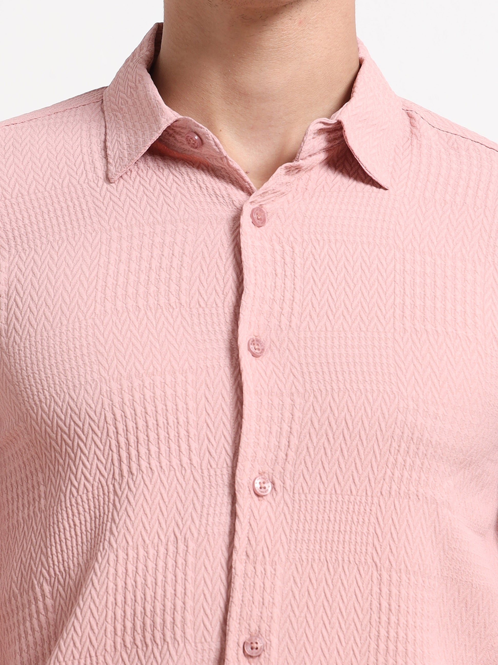 Full Sleeve Pink Popcorn Shirt for Men