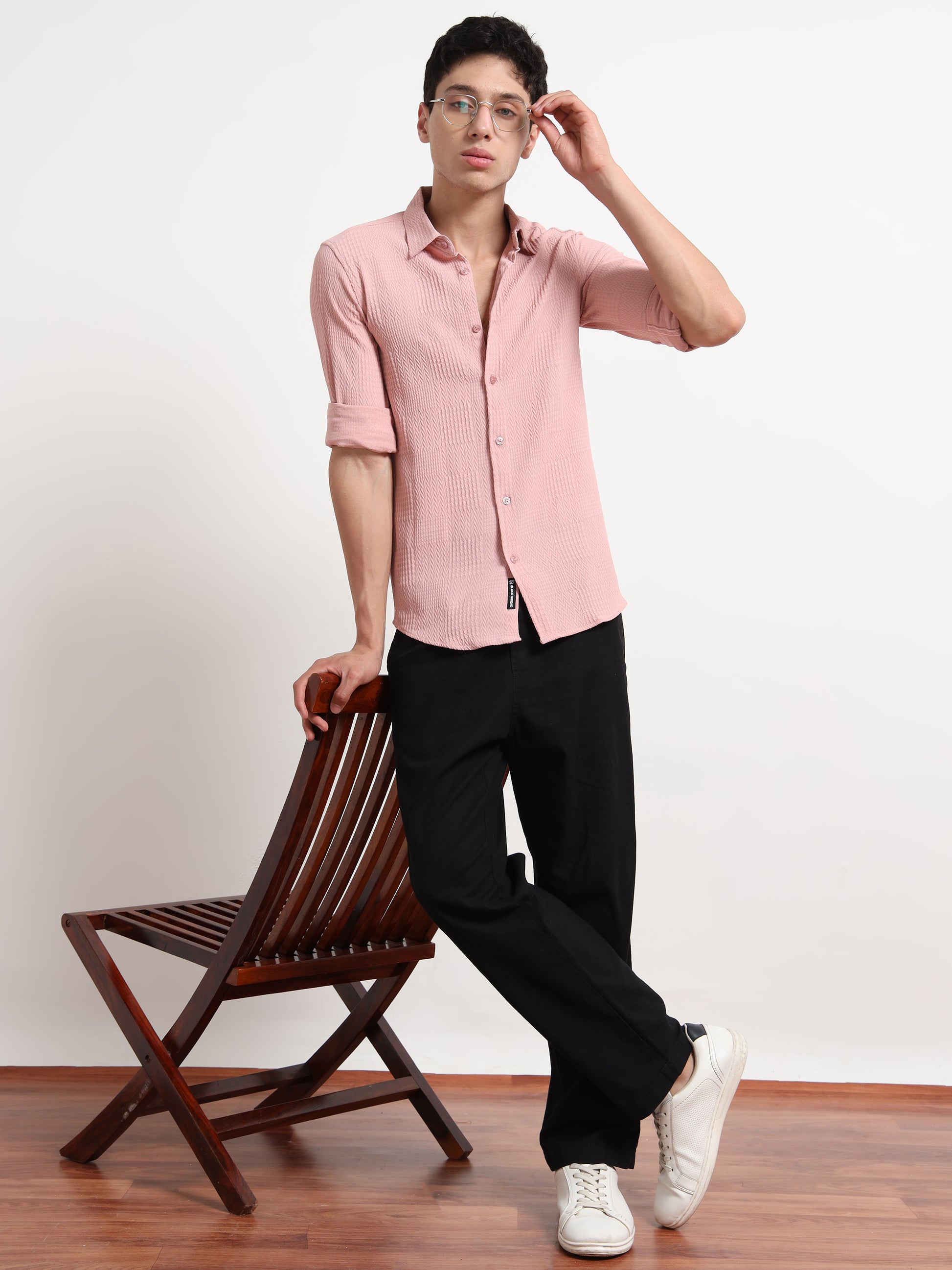 Full Sleeve Pink Popcorn Shirt for Men