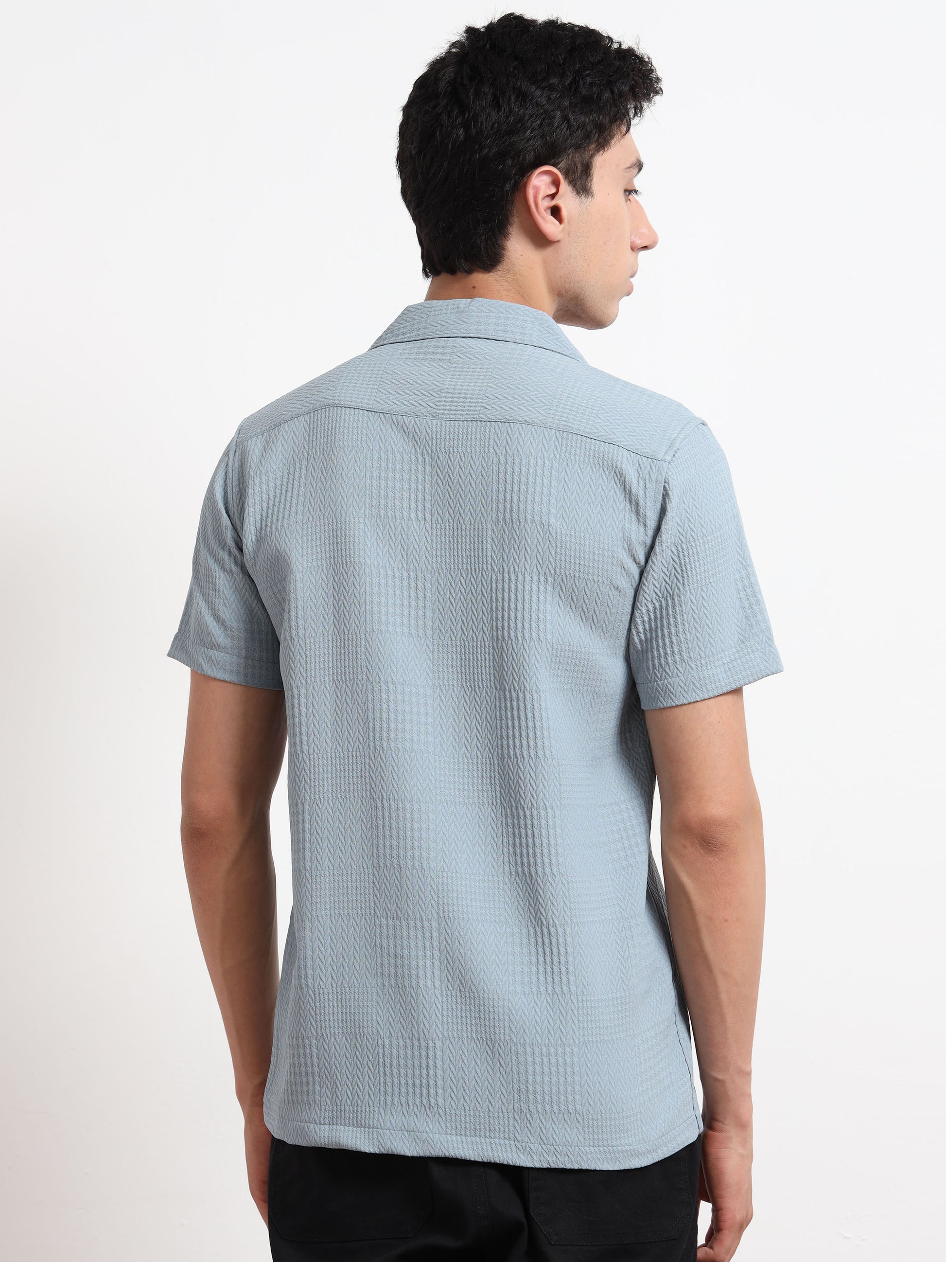 Half Sleeve Textured Ocean Blue Shirt for Men