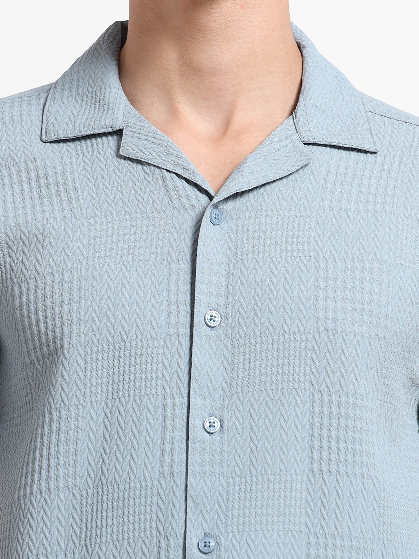 Half Sleeve Textured Ocean Blue Shirt for Men