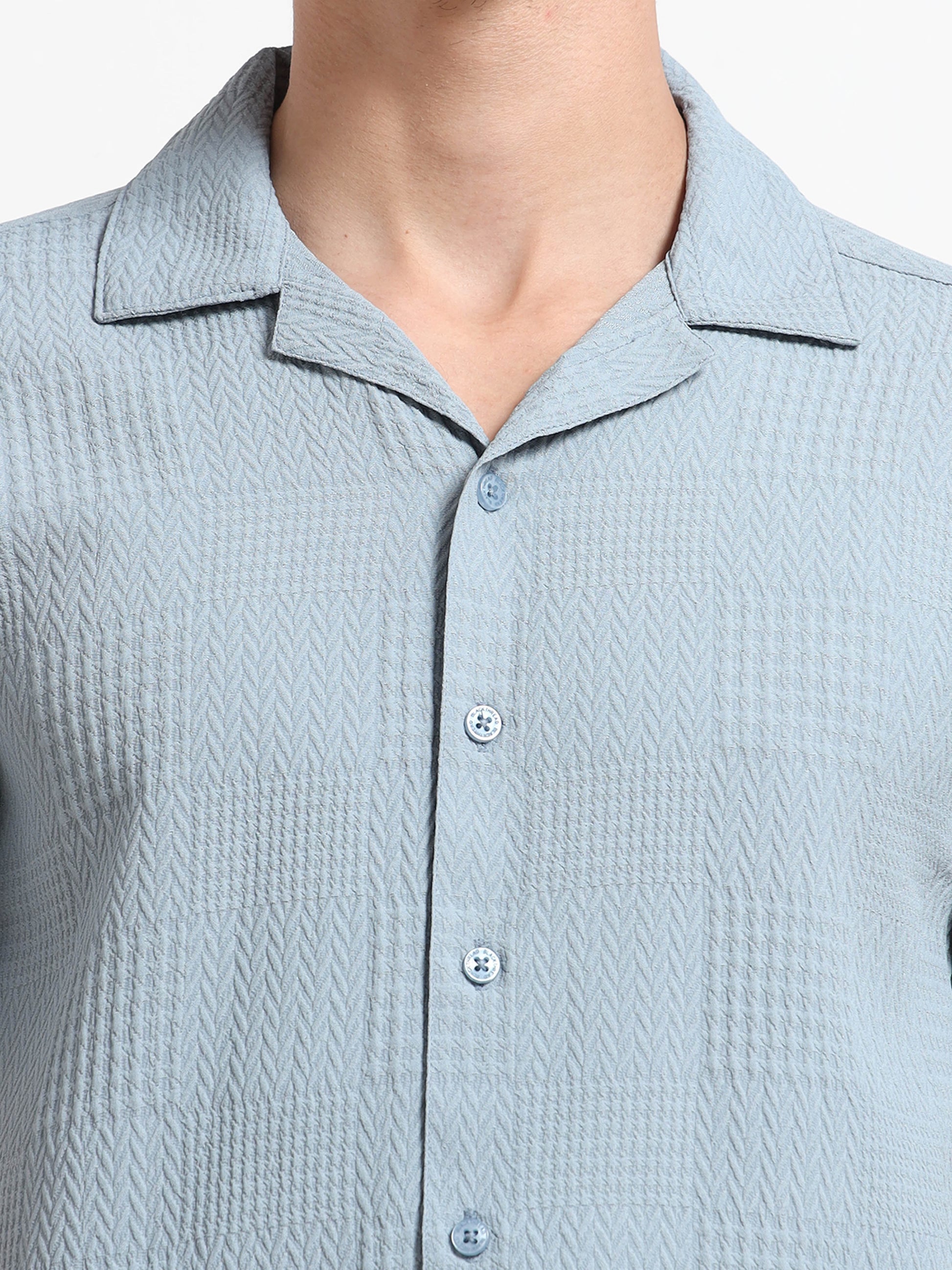 Half Sleeve Textured Ocean Blue Shirt for Men