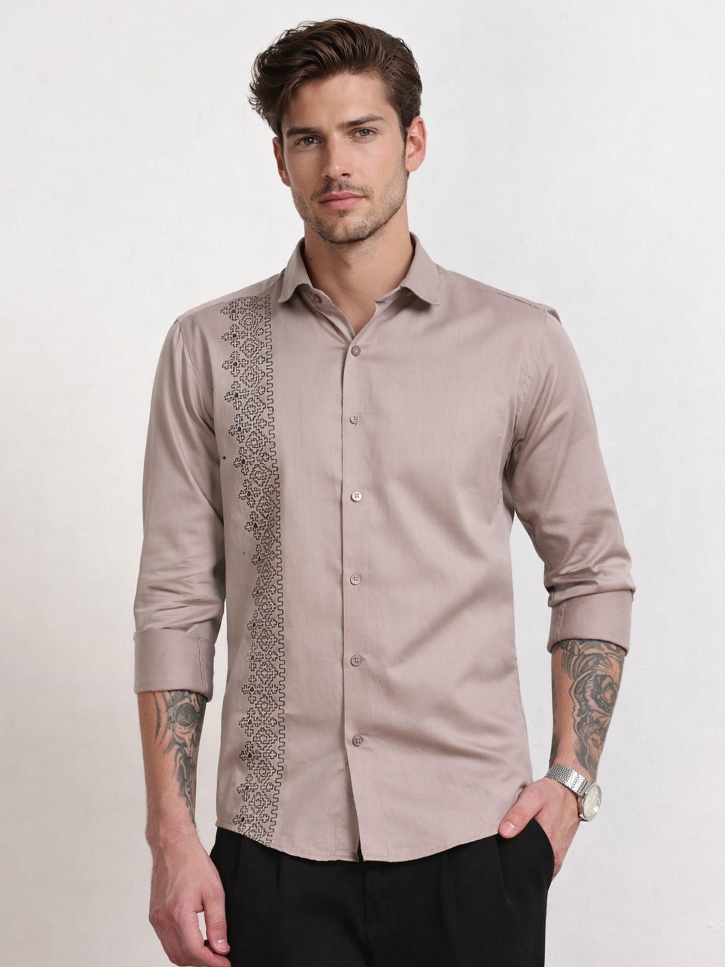 Men's Beige Embroidery
