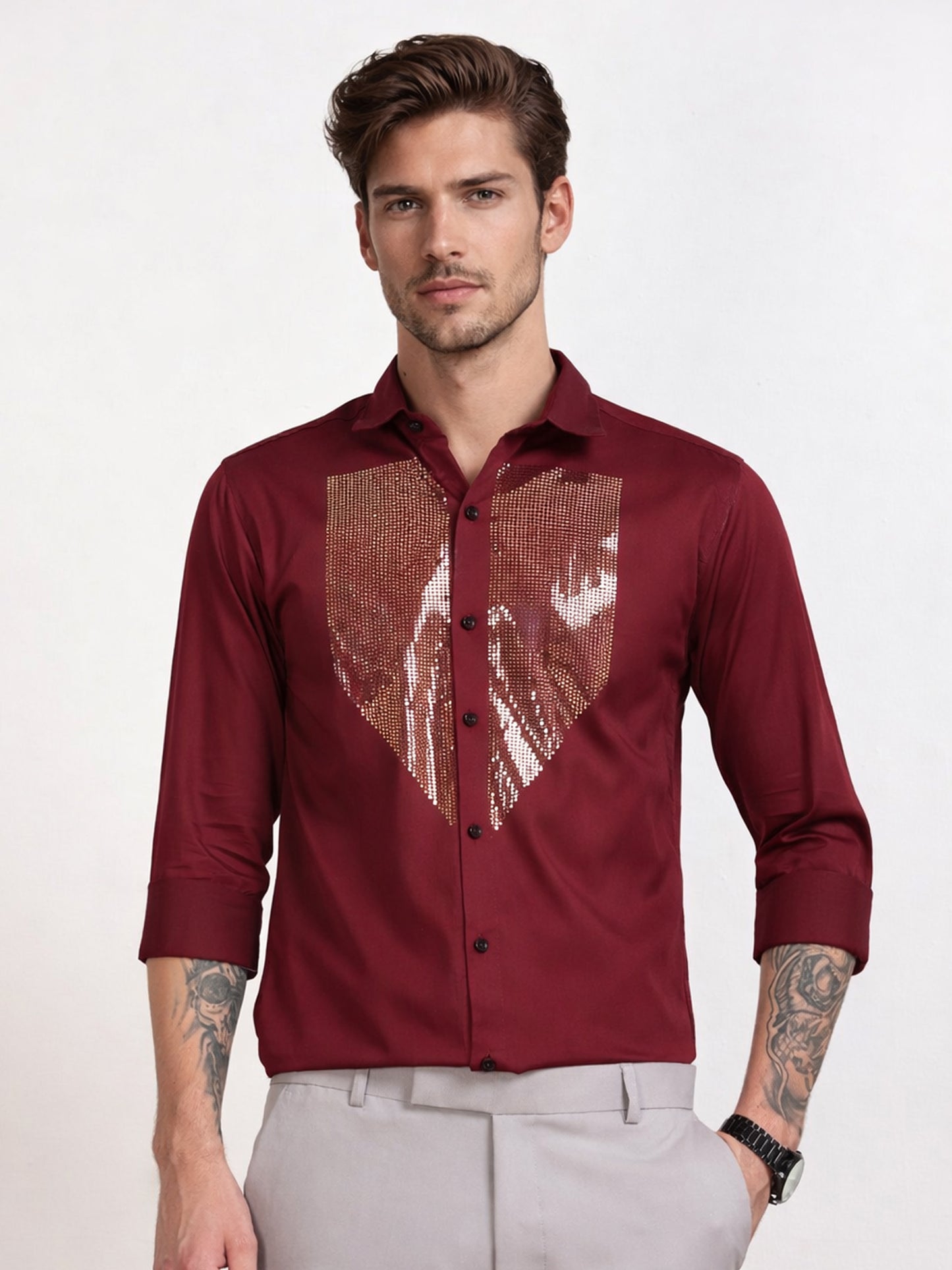 Men's Maroon Shield Stone Work