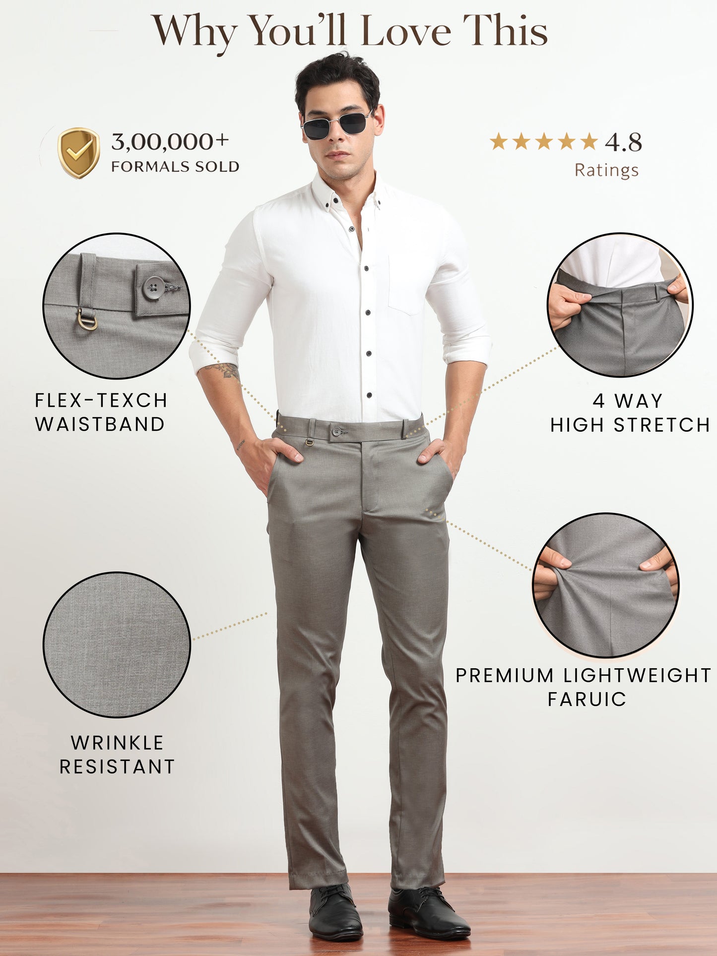 Men's Dark Grey Formal Regular Fit Trousers
