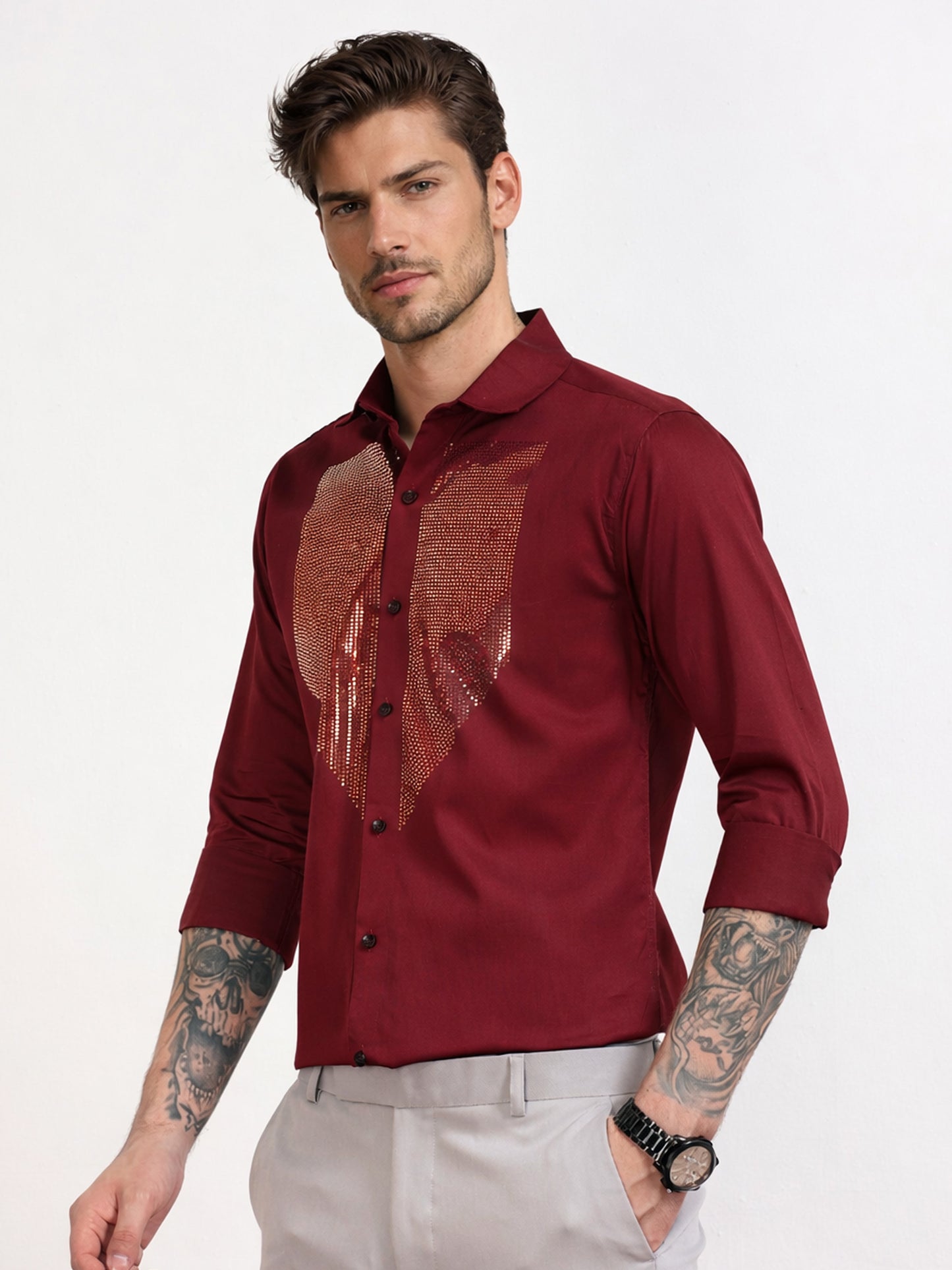 Men's Maroon Shield Stone Work