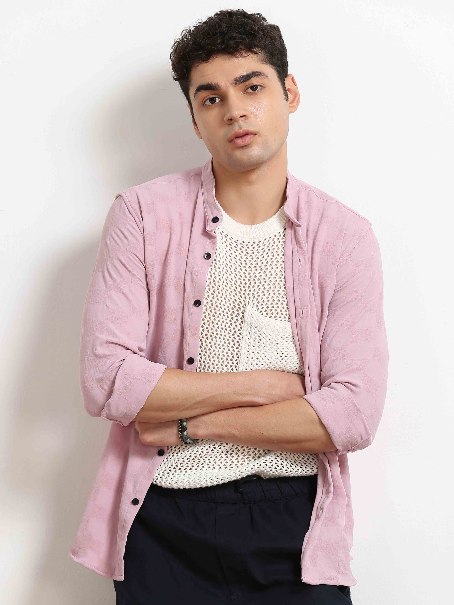 Pink Box Texture Solid Shirt For Men