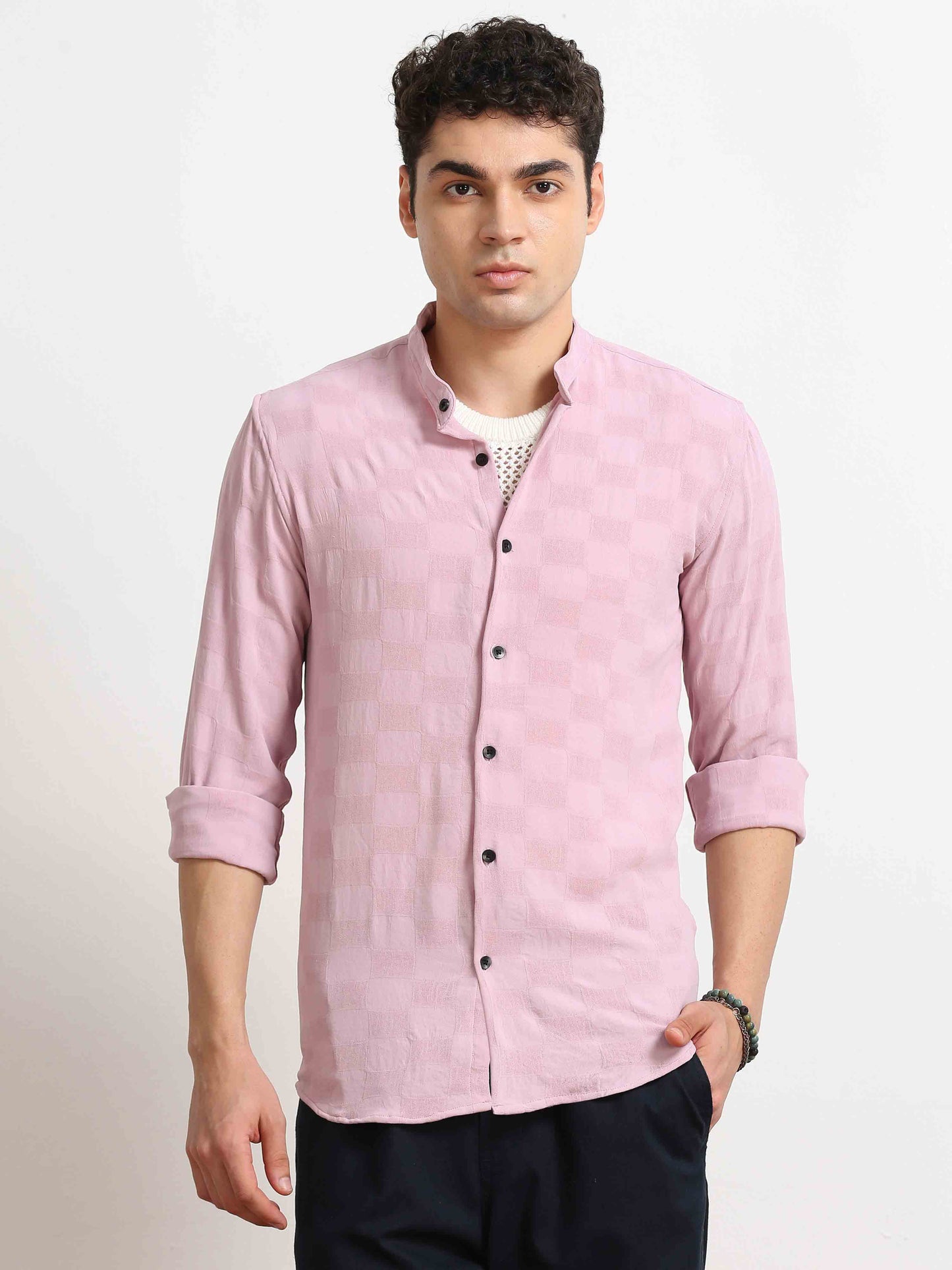 Pink Box Texture Solid Shirt For Men