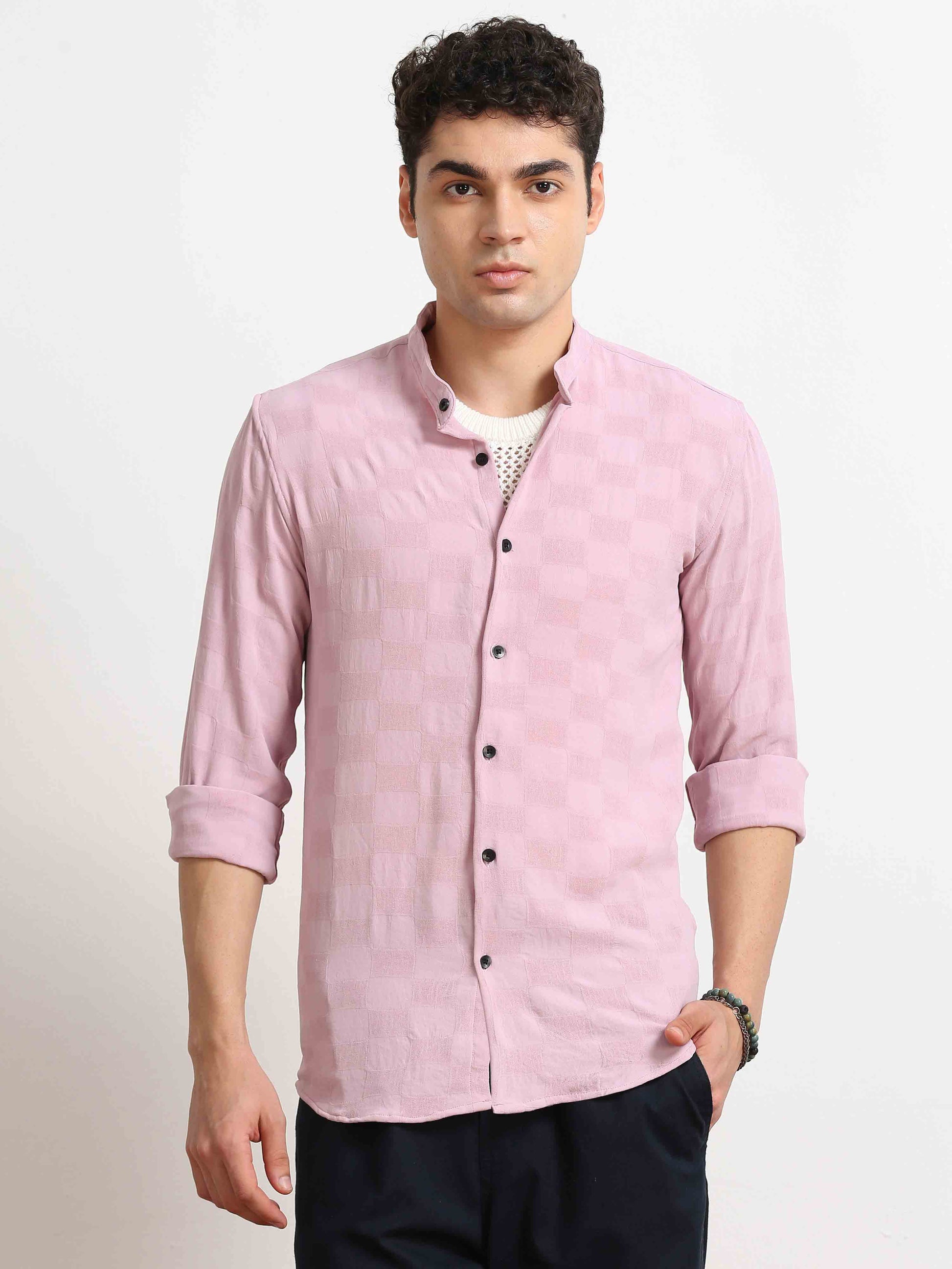 Pink Box Texture Solid Shirt For Men