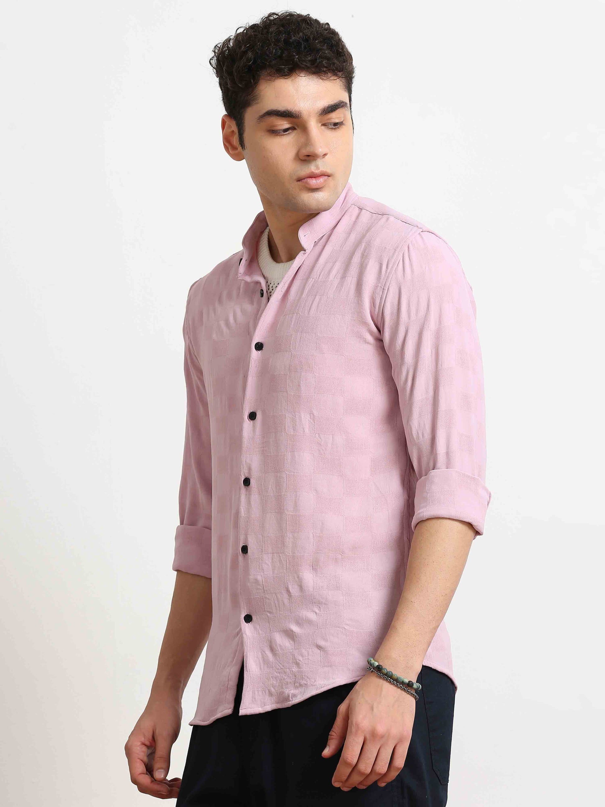 Pink Box Texture Solid Shirt For Men