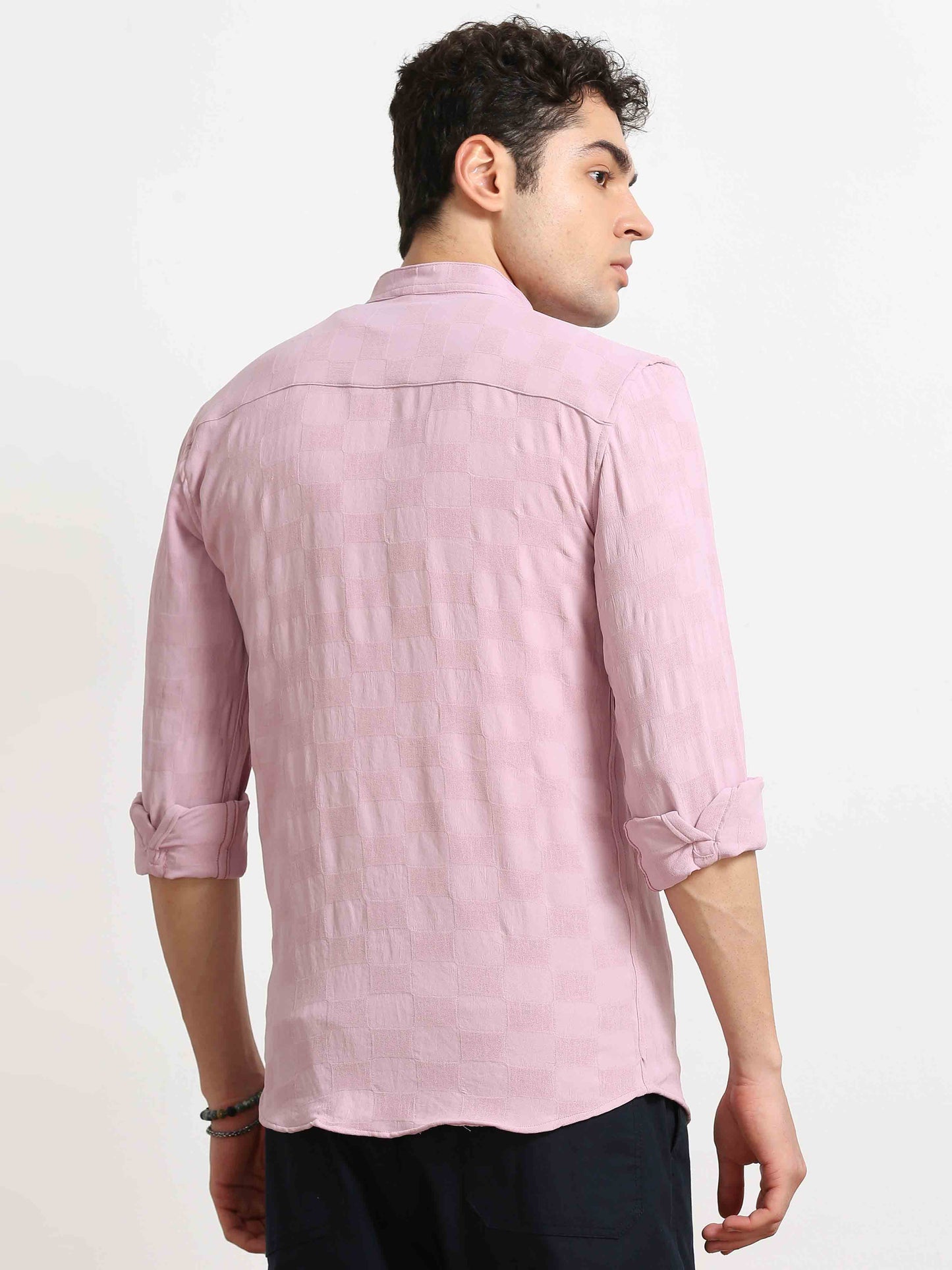 Pink Box Texture Solid Shirt For Men
