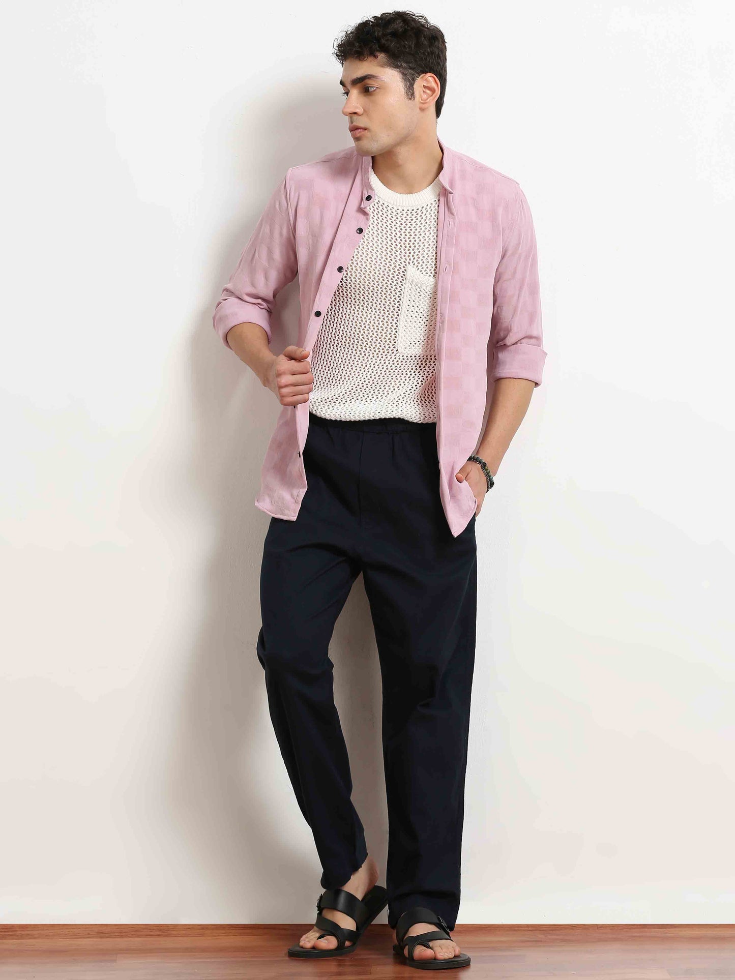 Pink Box Texture Solid Shirt For Men