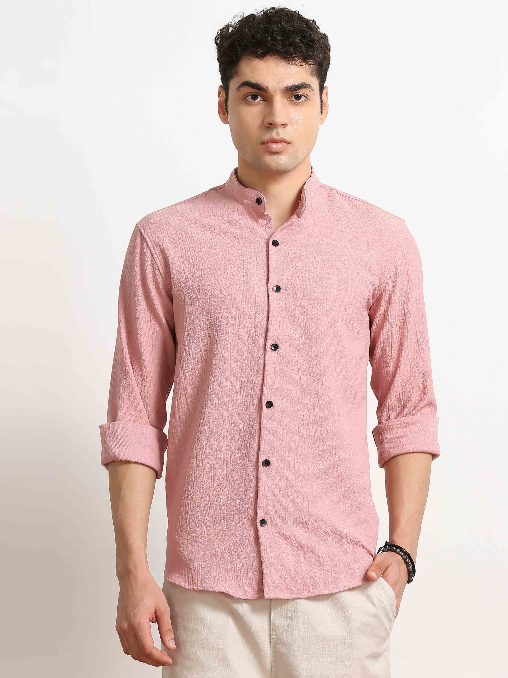 Pale Rose Crush Texture Solid Shirt For Men