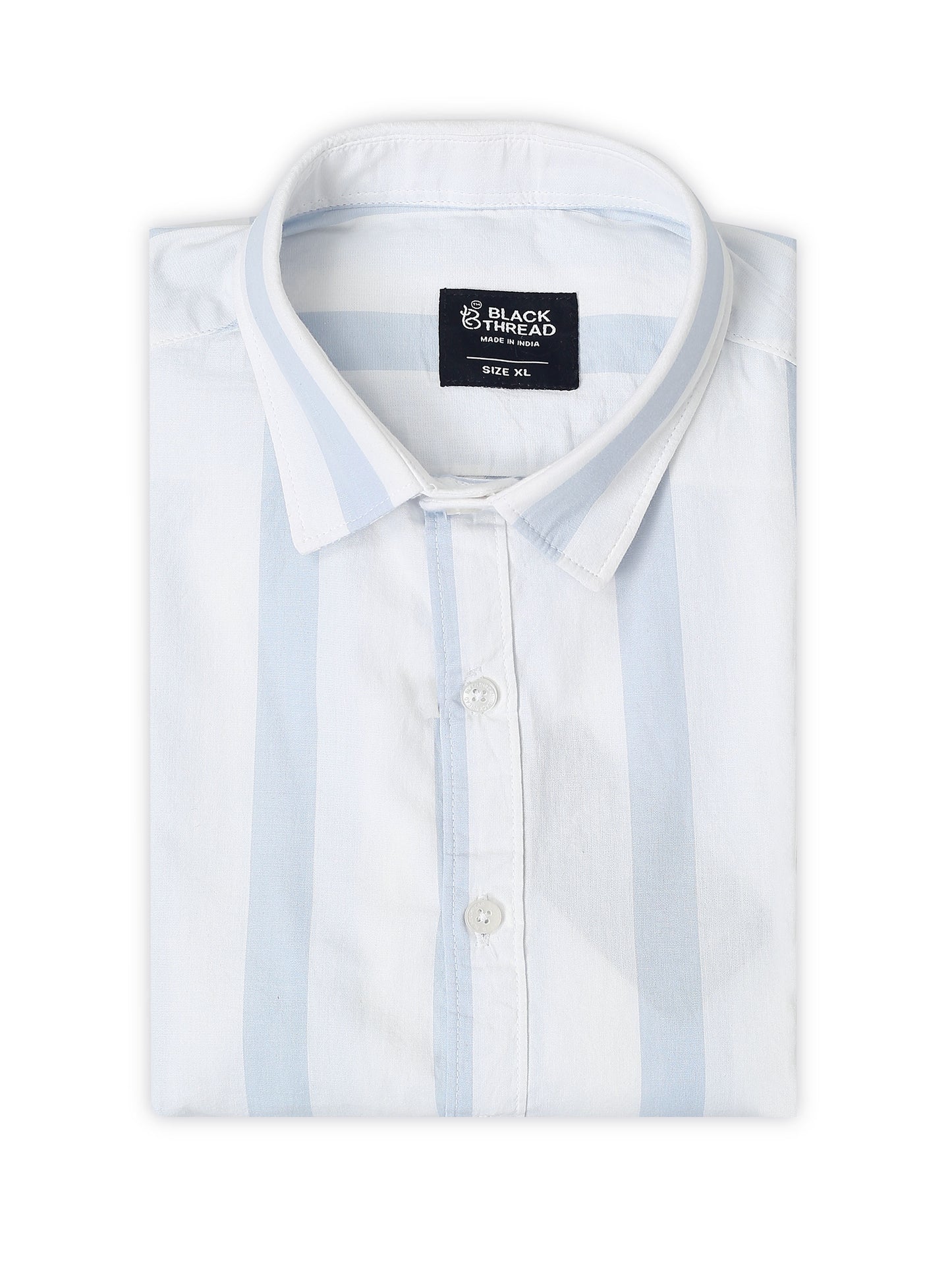 Men’s White &amp; Sky Blue Stripe Cotton Shirt