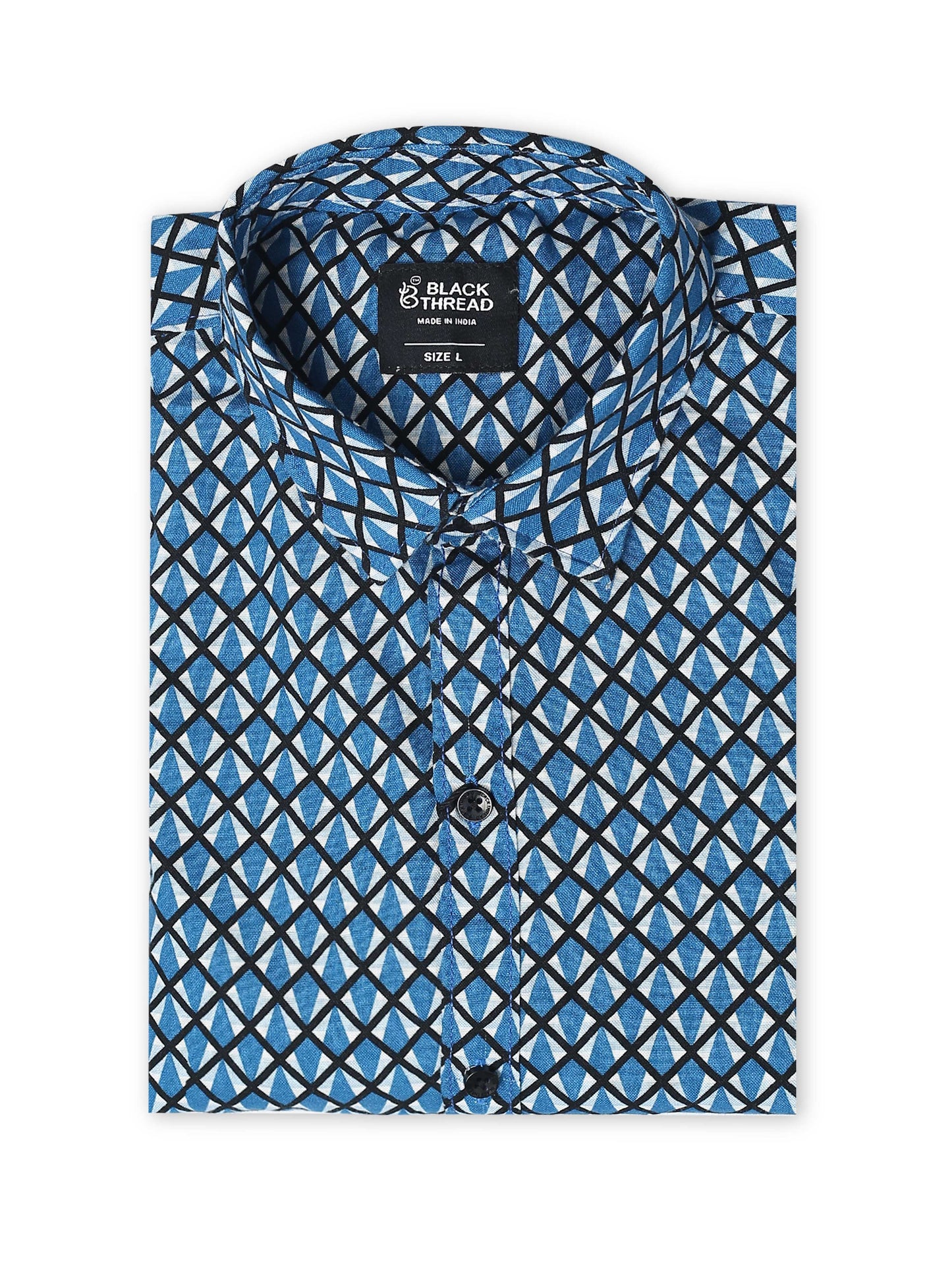 Men’s Blue Geometric Printed Cotton Shirt by Black Thread
