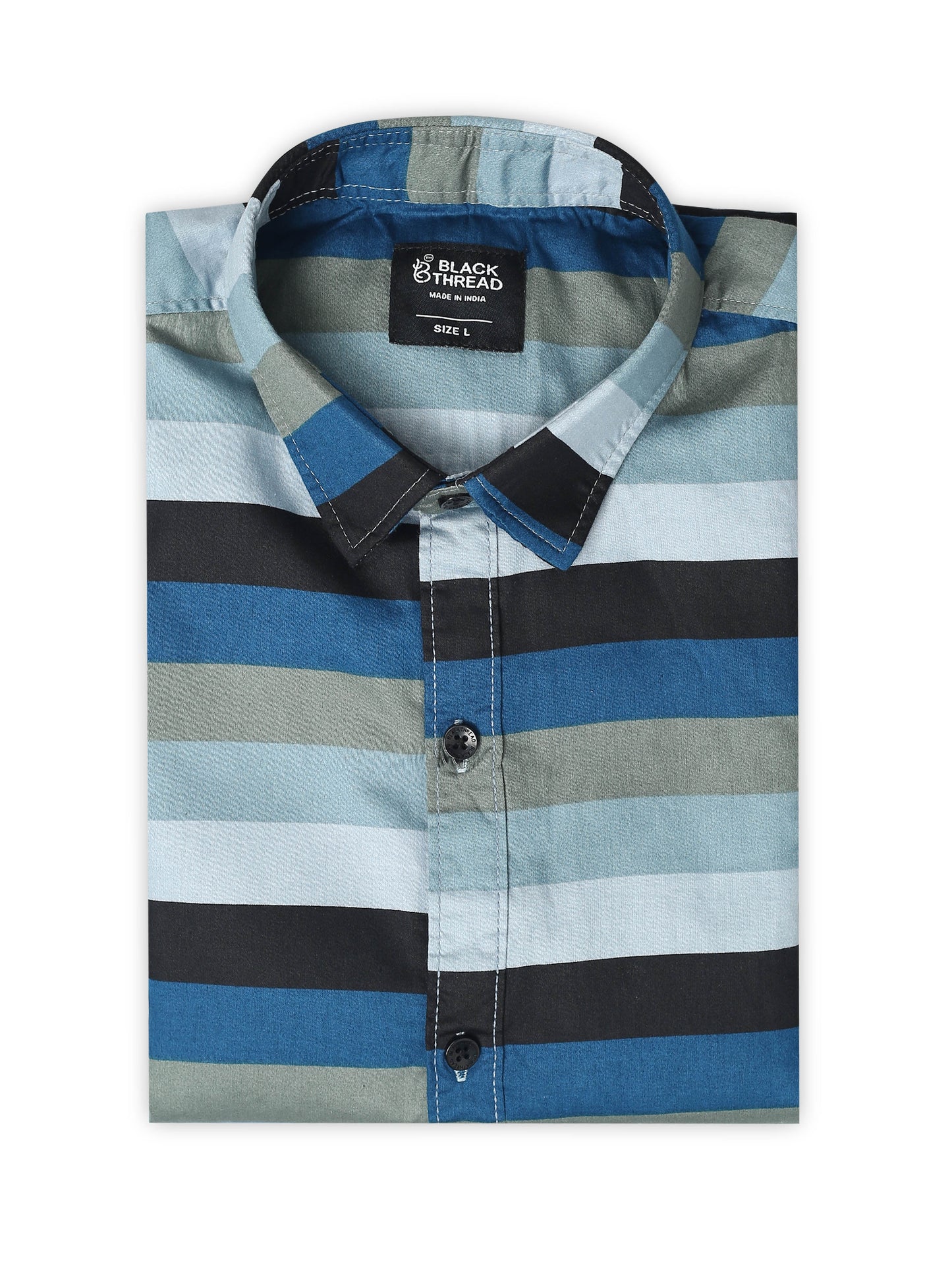 Men’s Blue Multi-Stripe Cotton Shirt by Black Thread