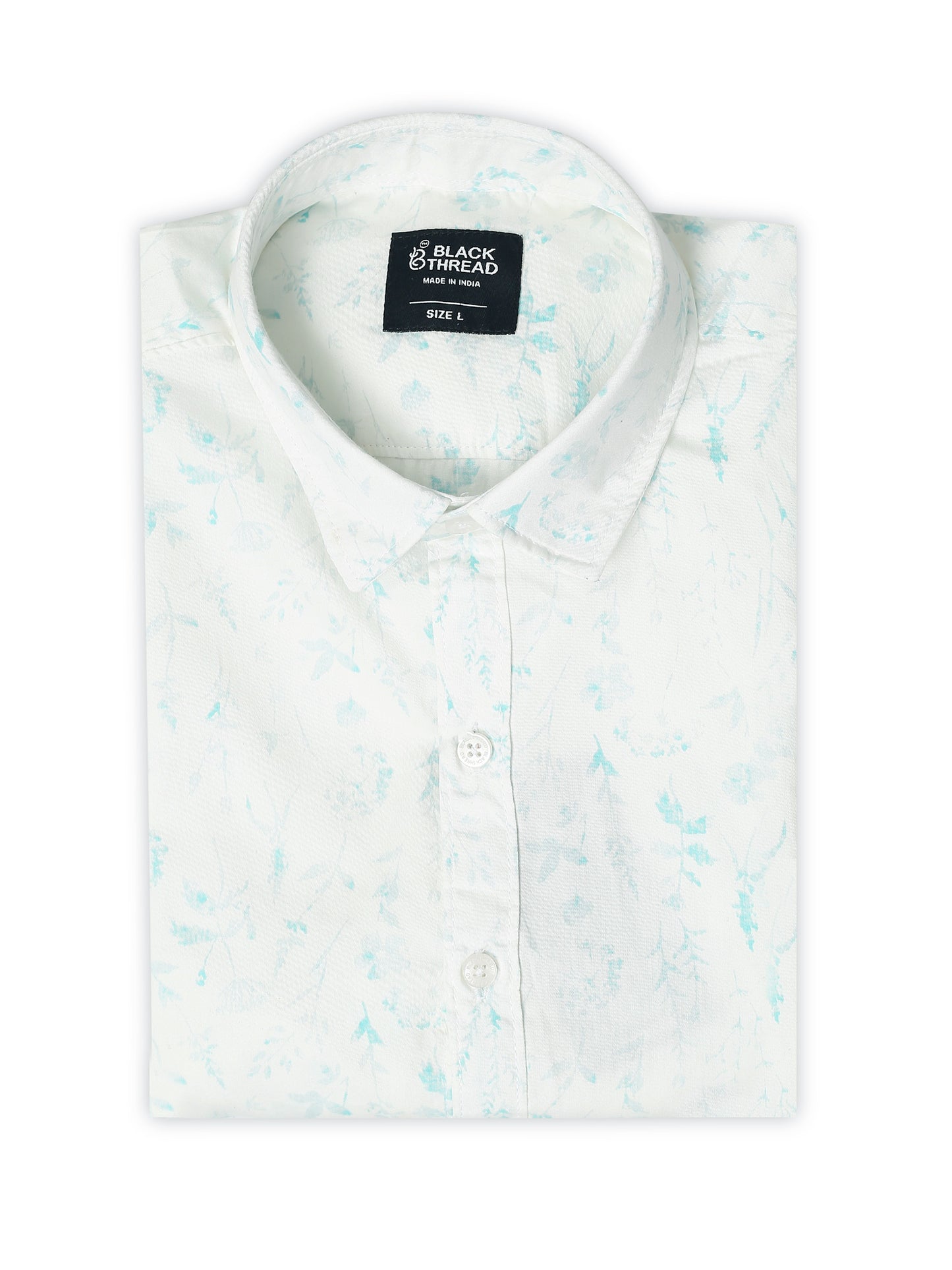 Men’s White &amp; Teal Minimal Printed Cotton Shirt