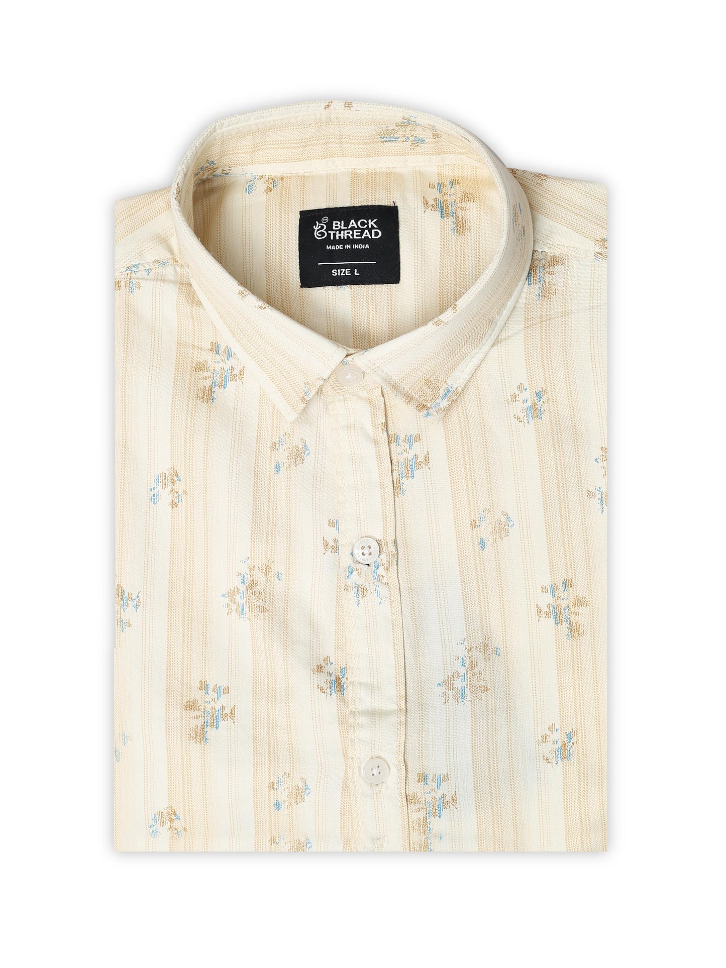 Men’s Cream &amp; Beige Printed Cotton Shirt