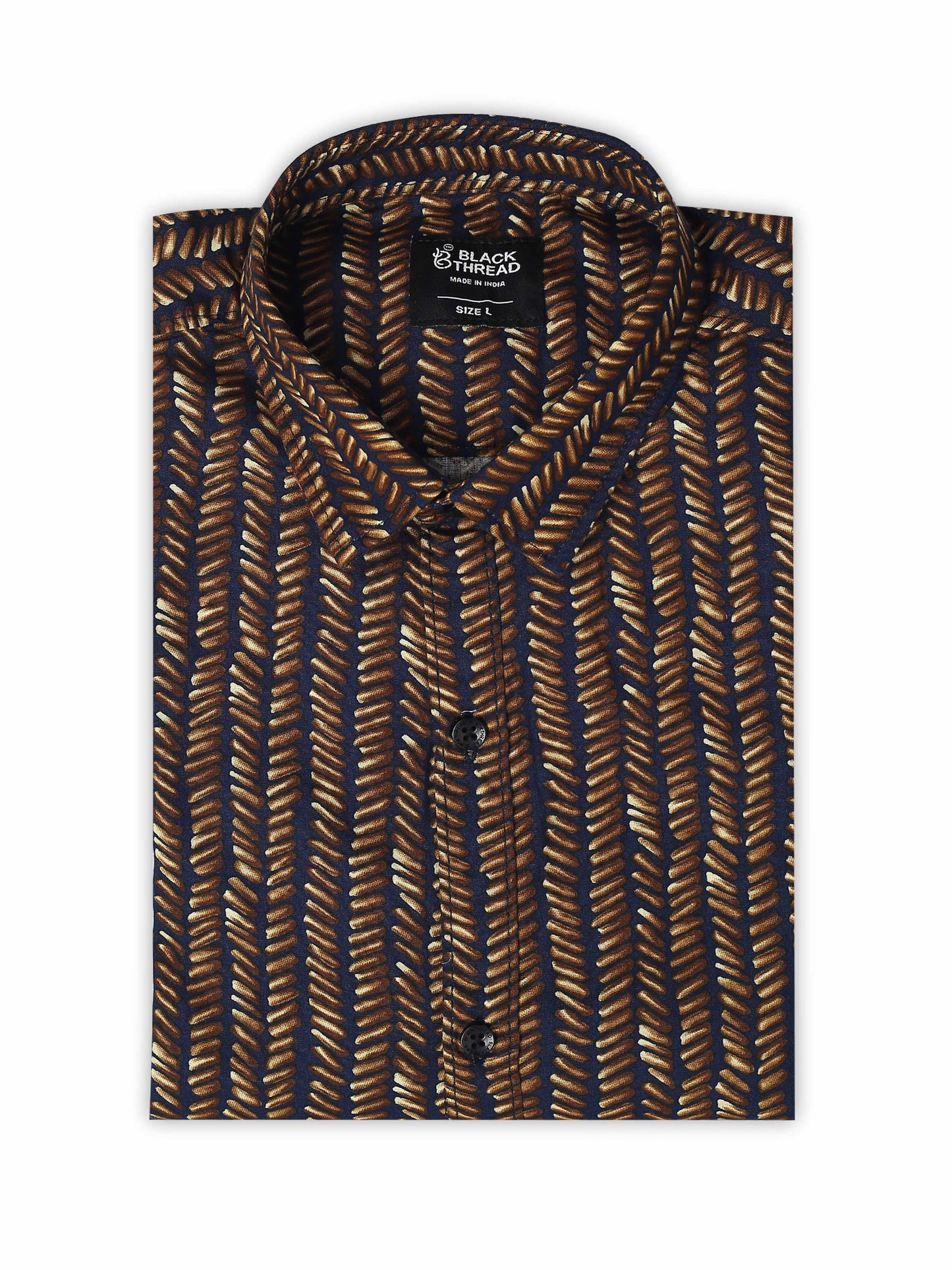 Men’s Black & Mustard Geometric Printed Cotton Shirt by Black Thread