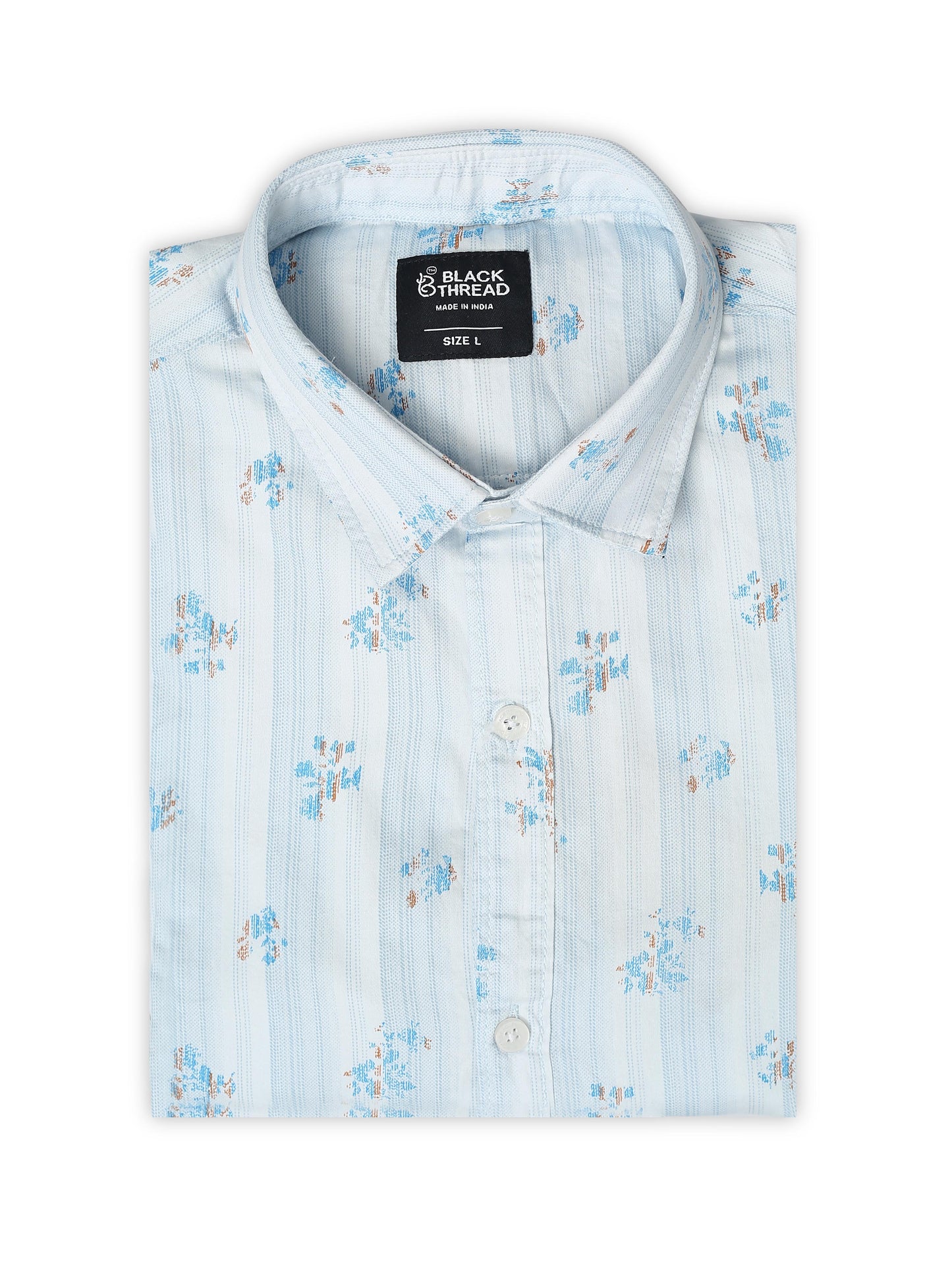 Men’s Light Blue Palm Print Cotton Shirt