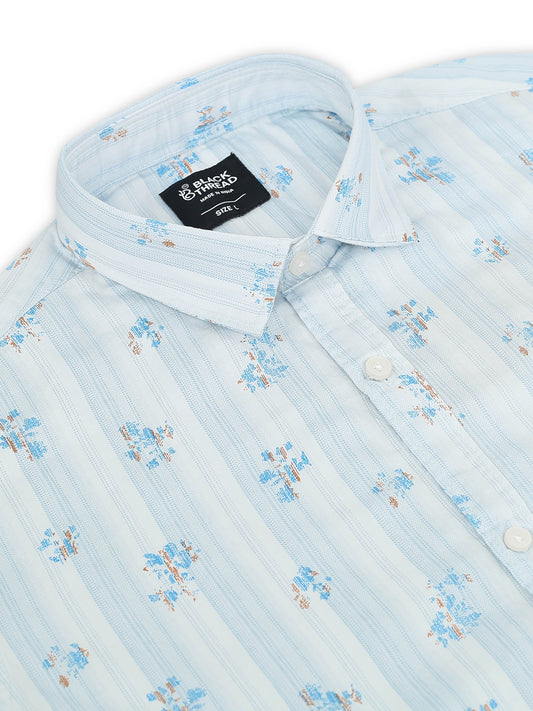 Men’s Light Blue Palm Print Cotton Shirt