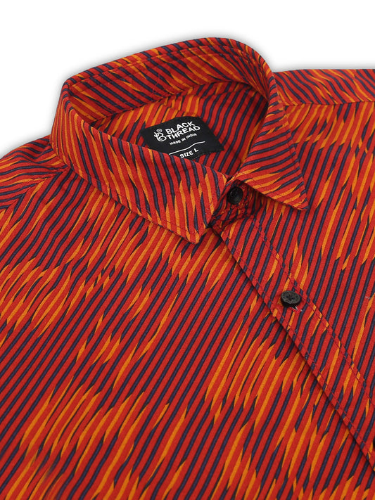 Men’s Rust Orange Abstract Printed Cotton Shirt by Black Thread