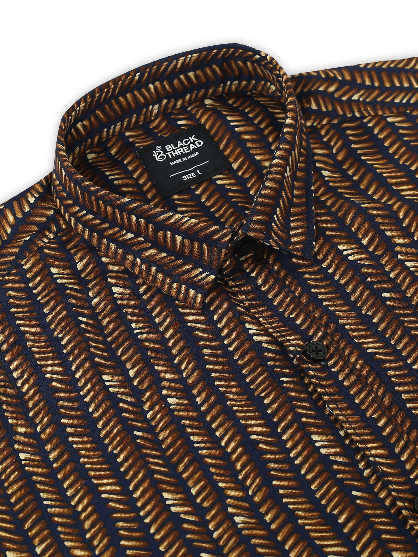 Men’s Black & Mustard Geometric Printed Cotton Shirt by Black Thread