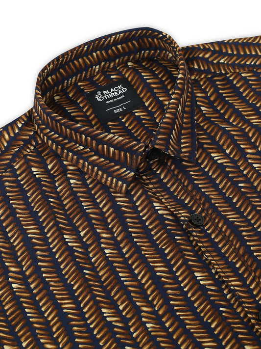 Men’s Black & Mustard Geometric Printed Cotton Shirt by Black Thread