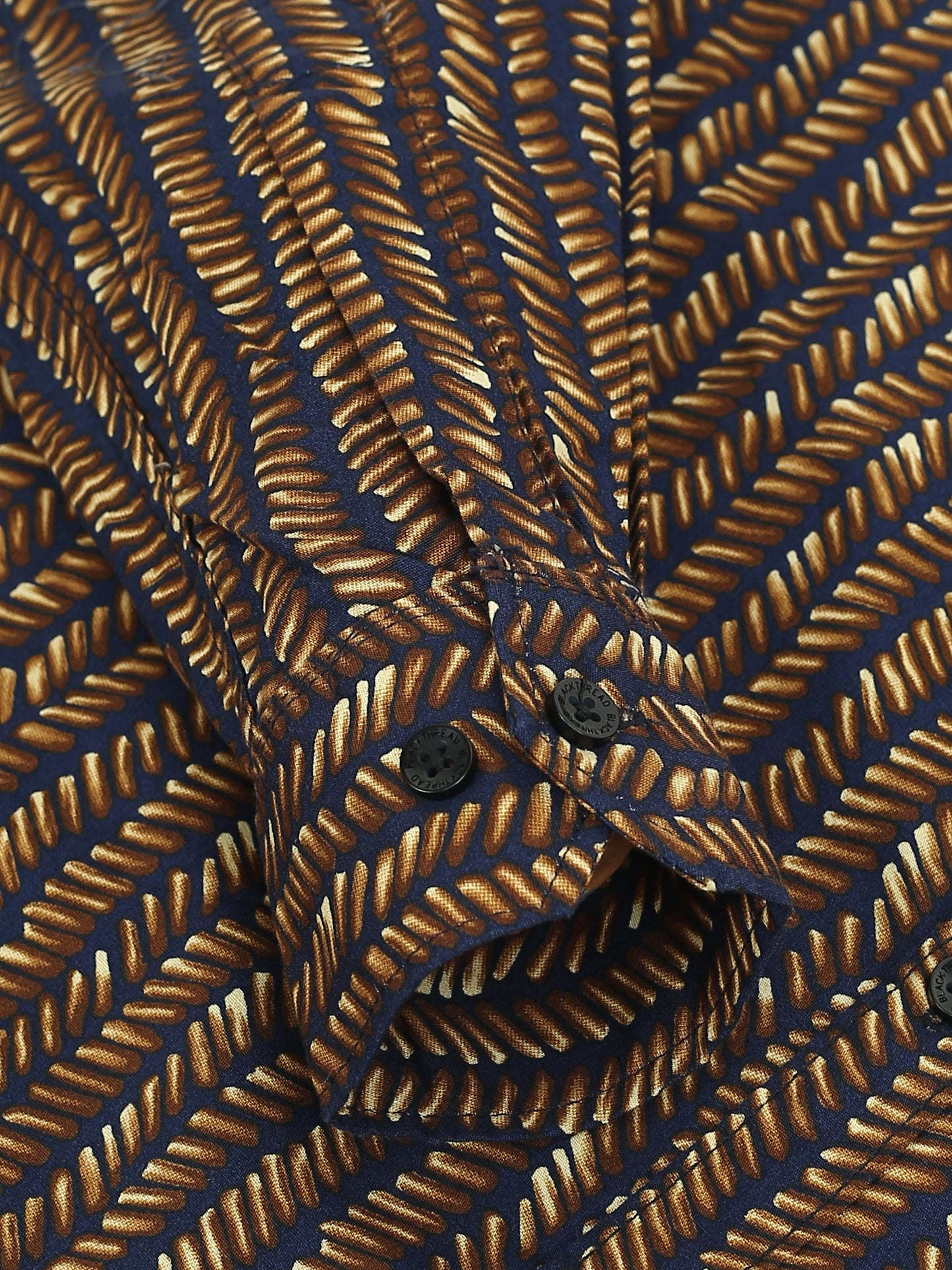 Men’s Black & Mustard Geometric Printed Cotton Shirt by Black Thread